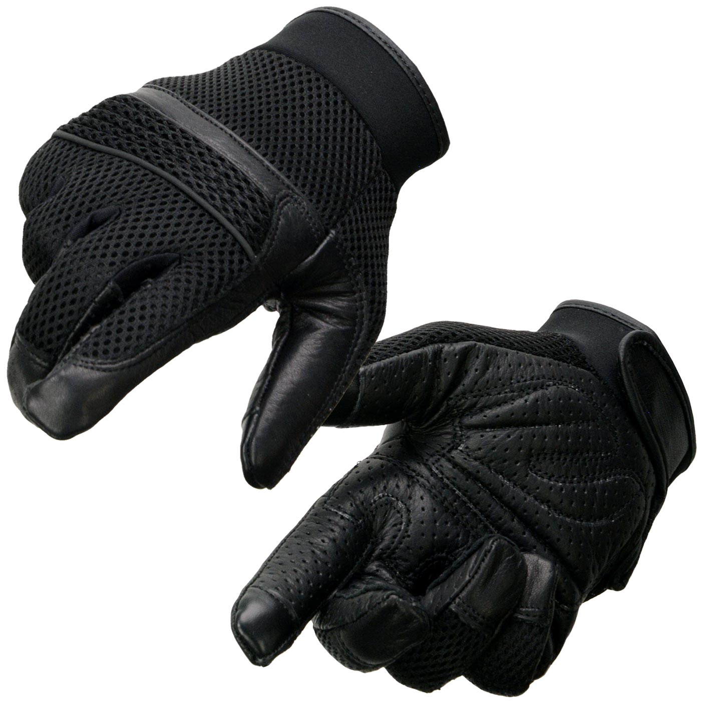 Milwaukee Leather MG7503 Men's Black Leather i-Touch Screen Compatible Mesh Racing Motorcycle Hand Gloves W/ Reflector