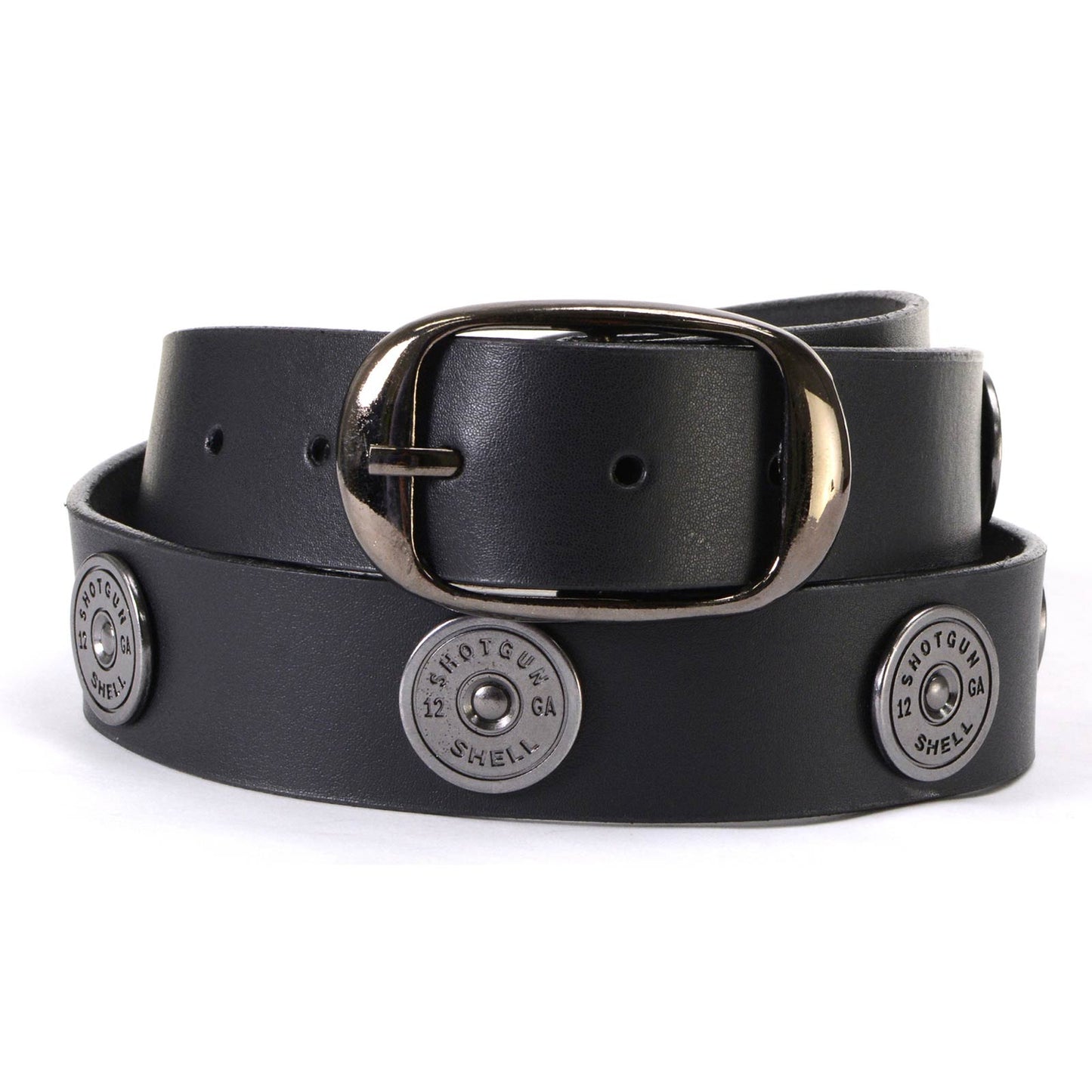 Milwaukee Leather MP7111 Men's Black Premium Leather Belt with 12 Gauge Shell Emblems - 1.5 Inch Wide