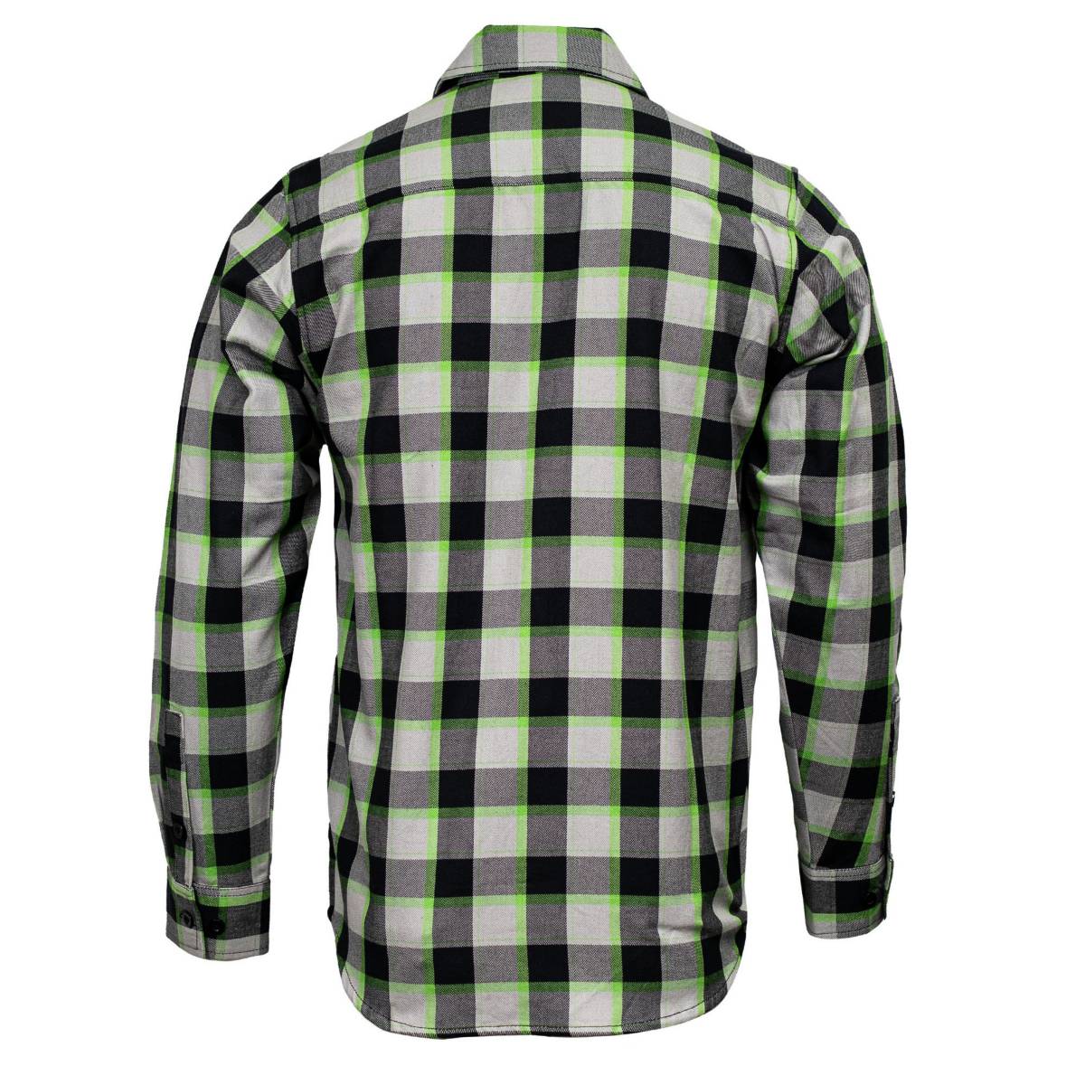 MMCC Radioactive Men's Black Gray Green Plaid Flannel Shirt - 100% Cotton Long Sleeve Button-Up - MMC11602