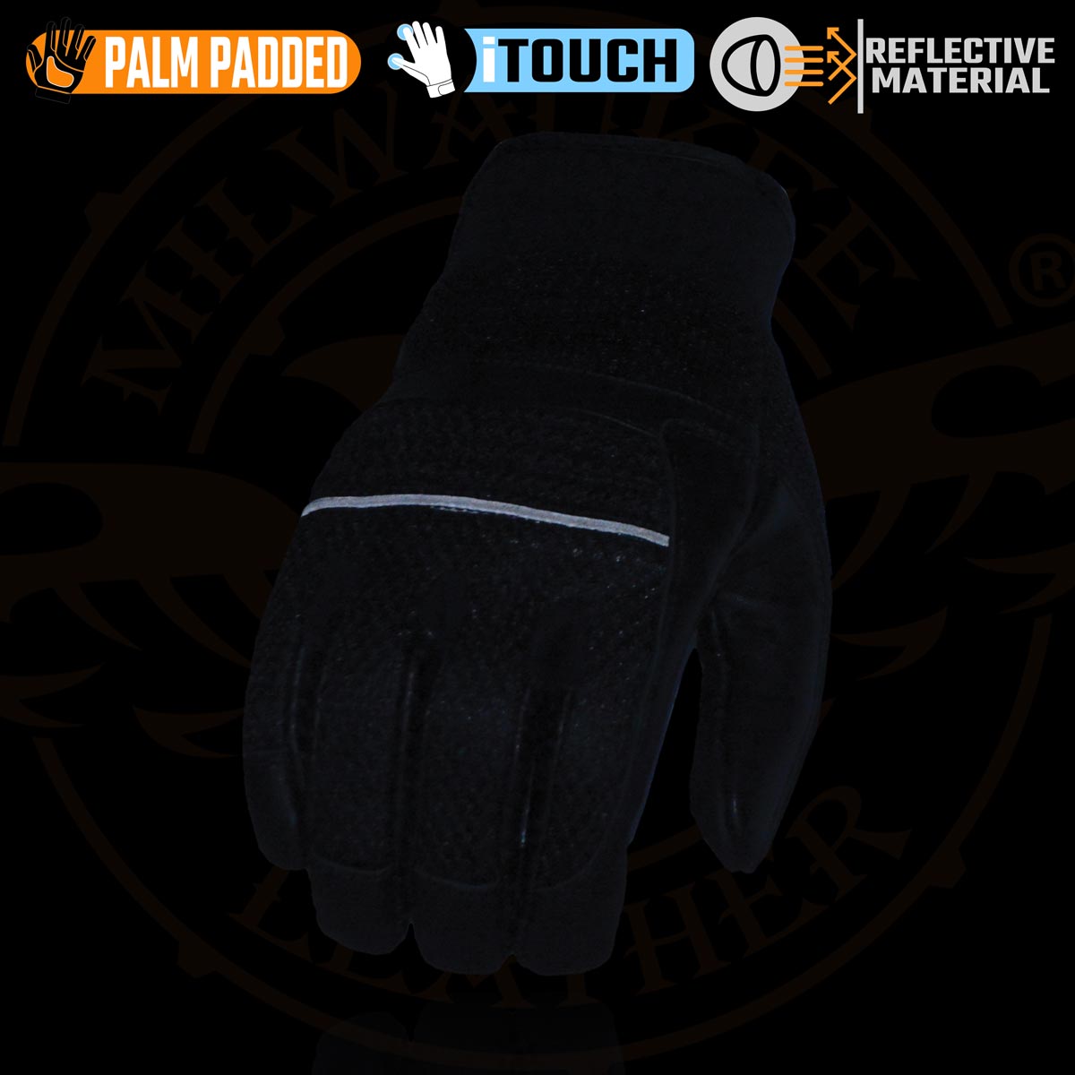 Milwaukee Leather MG7503 Men's Black Leather i-Touch Screen Compatible Mesh Racing Motorcycle Hand Gloves W/ Reflector