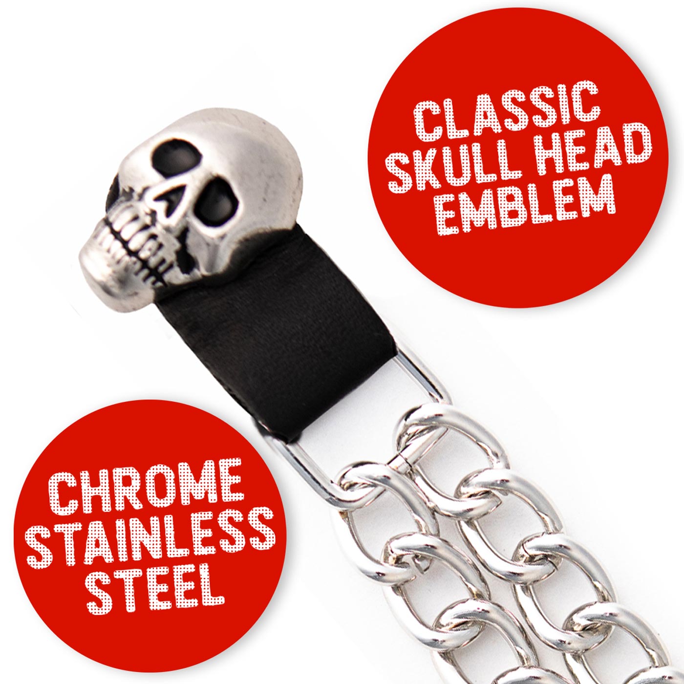 Milwaukee Leather Skull Head Medallion Vest Extender - Double Chrome Chains Genuine Leather 6.5" Extension MLA1019-Single