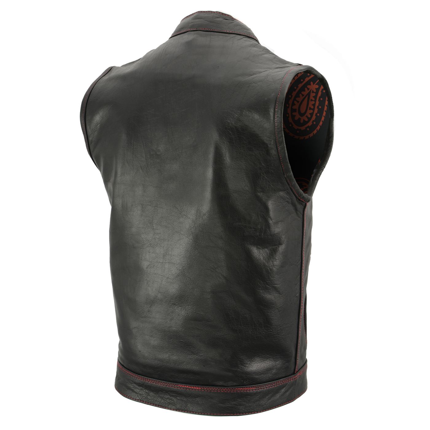 Milwaukee Leather Men's Redline Ledger Club‑Style Motorcycle Premium Leather Vest w/ Red Stitching LKM3788