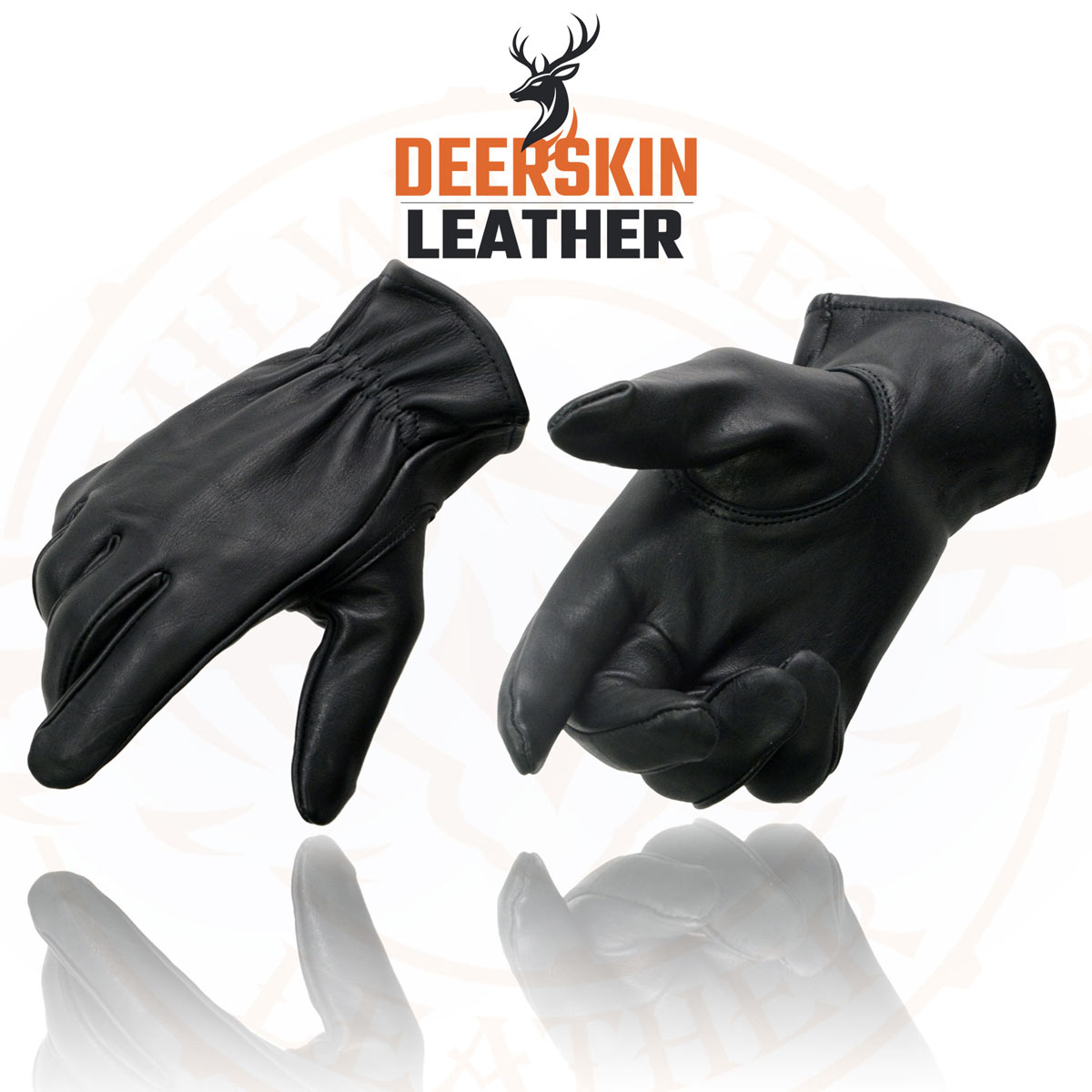 Milwaukee Leather MG7595 Men's Black Deerskin Unlined Motorcycle Gloves w/ Cinch Wrist Closure