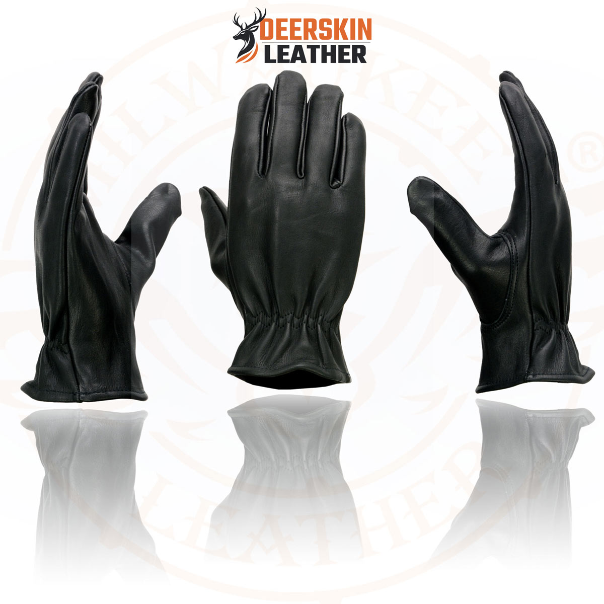 Milwaukee Leather MG7595 Men's Black Deerskin Unlined Motorcycle Gloves w/ Cinch Wrist Closure