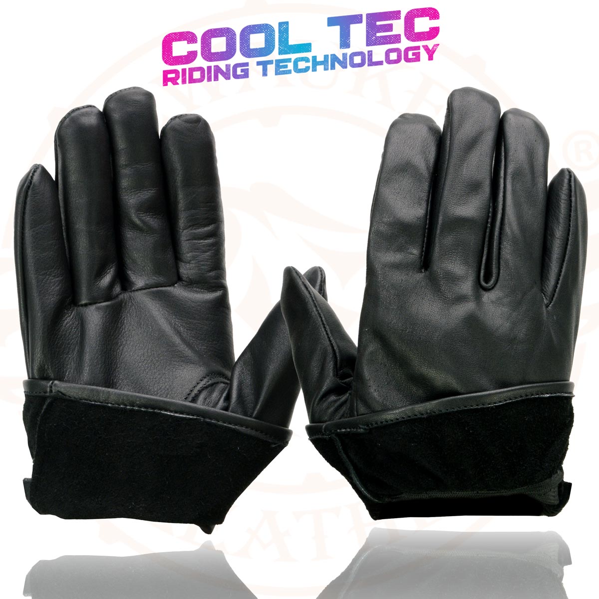 Milwaukee Leather MG7596 Men's Black Leather Motorcycle Rider Unlined Gloves w/ Cool-Tec Leather Treatement