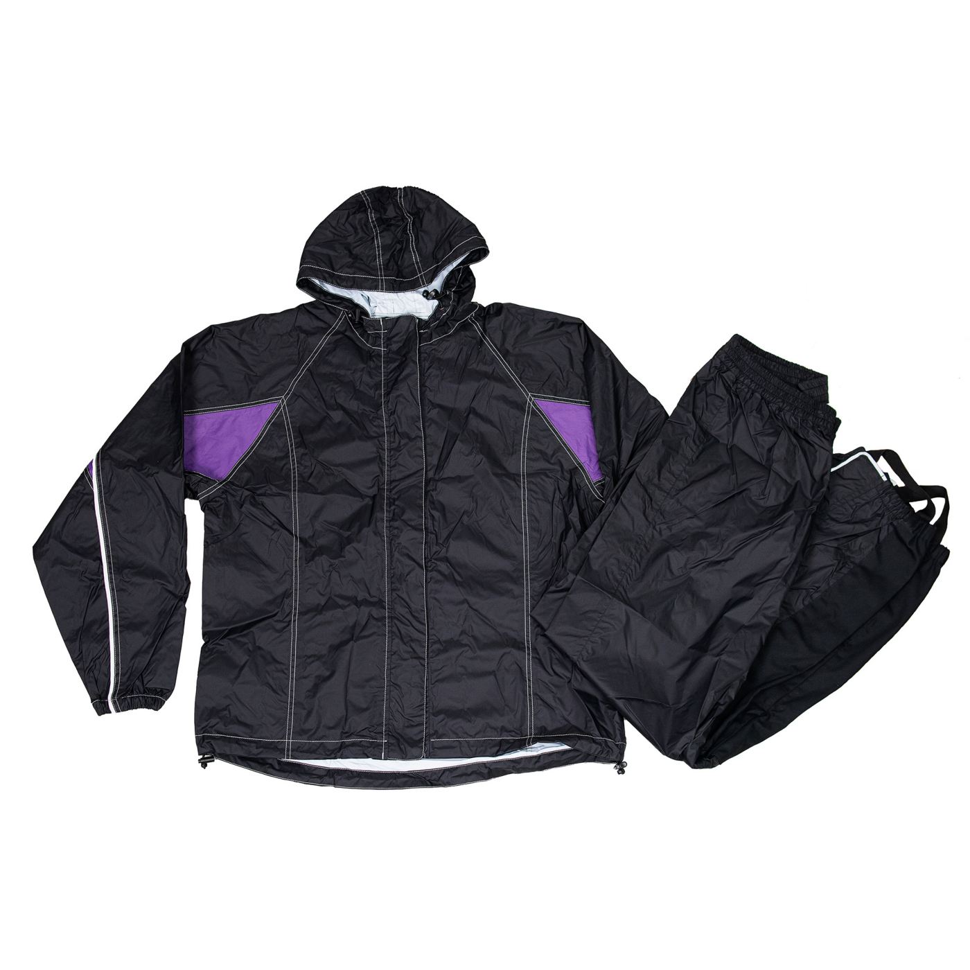 Milwaukee Leather MPL9601 Women's Black and Purple Water Resistant Rain Suit w/ Reflective Material and Hoodie
