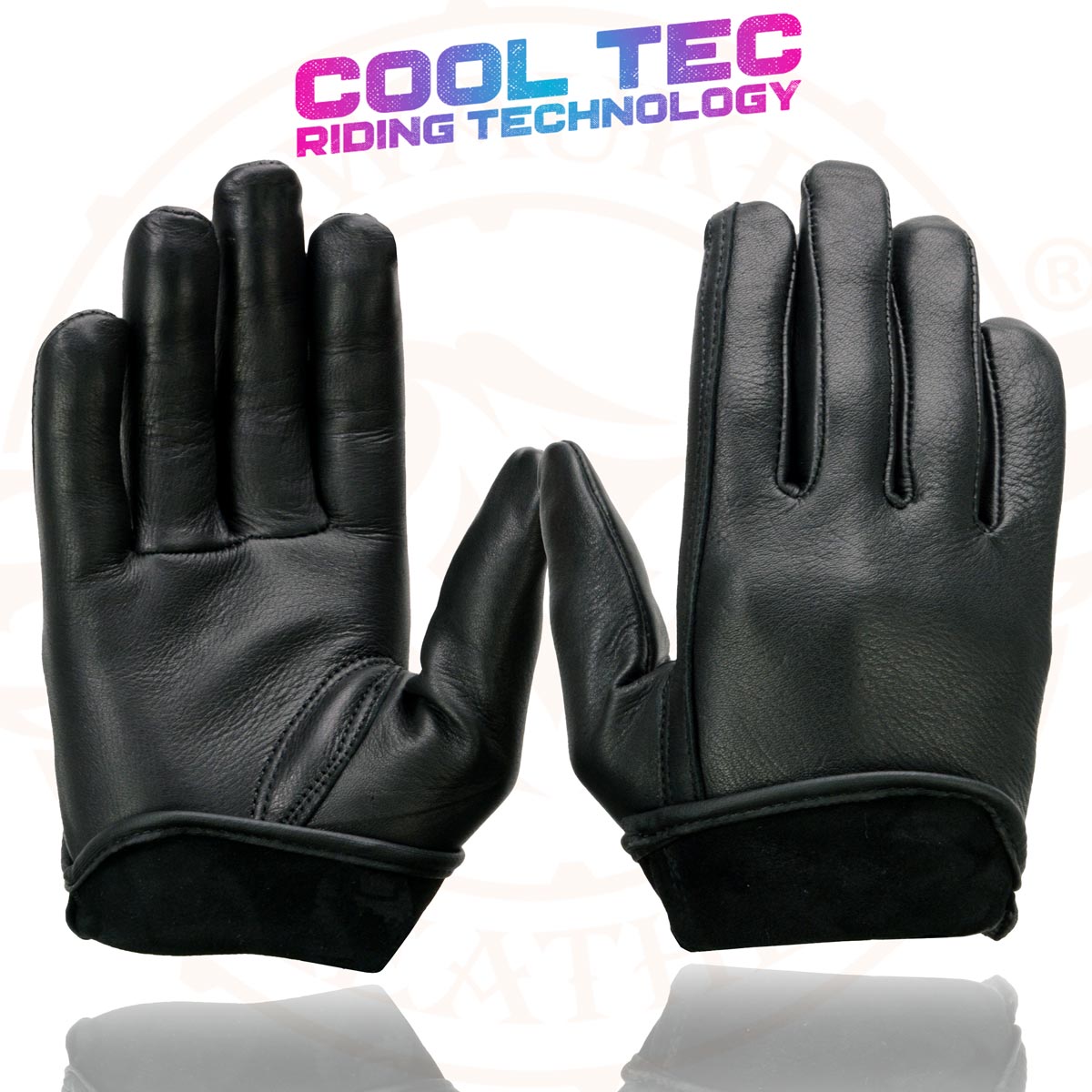 Milwaukee Leather MG7797 Women's Black Leather Motorcycle Rider Unlined Gloves w/ Cool-Tec Leather Treatement