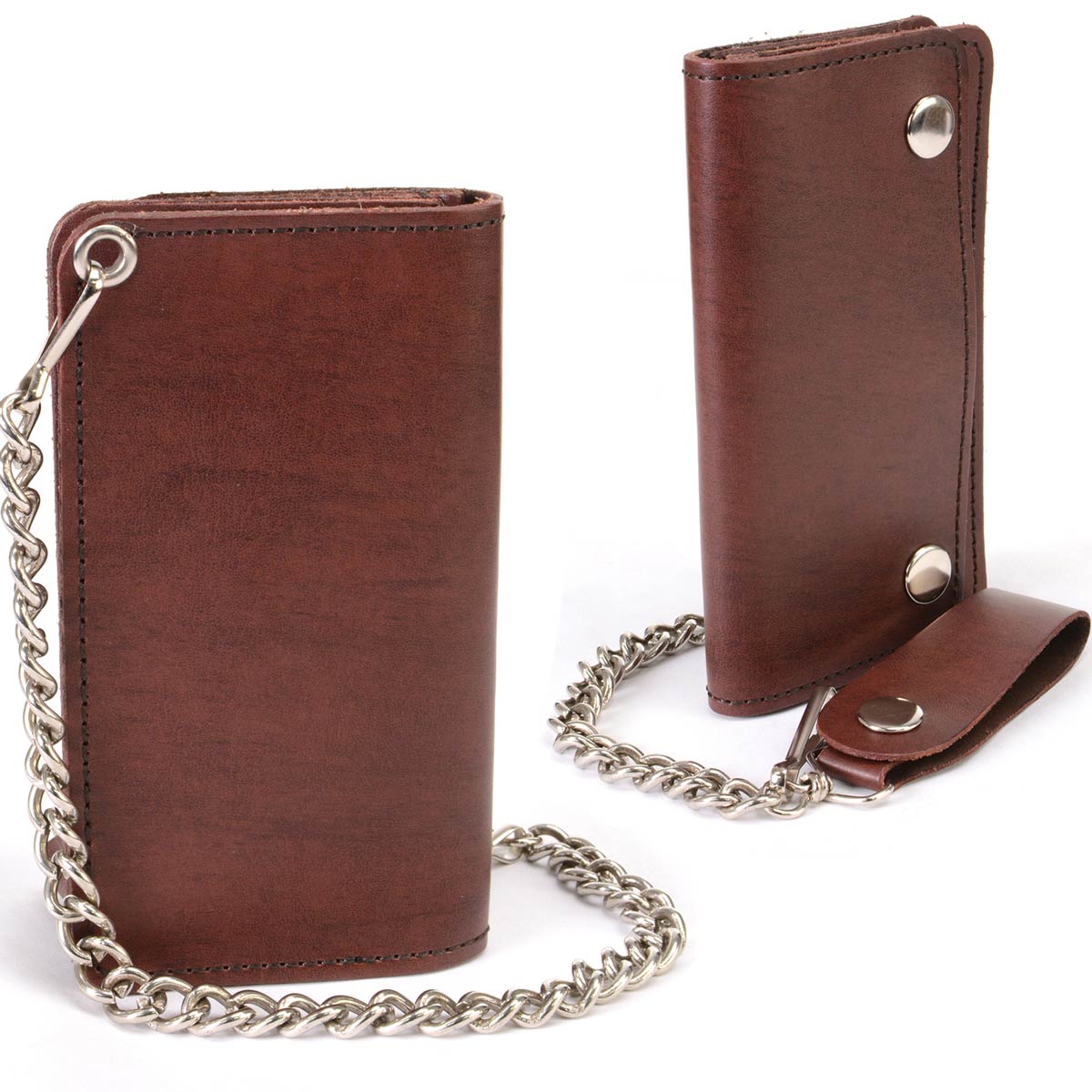 Milwaukee Leather MLW7884 Men's 6 Inch Antique Brown Leather Bi-Fold Biker Wallet w/ Anti-Theft Stainless Steel Chain