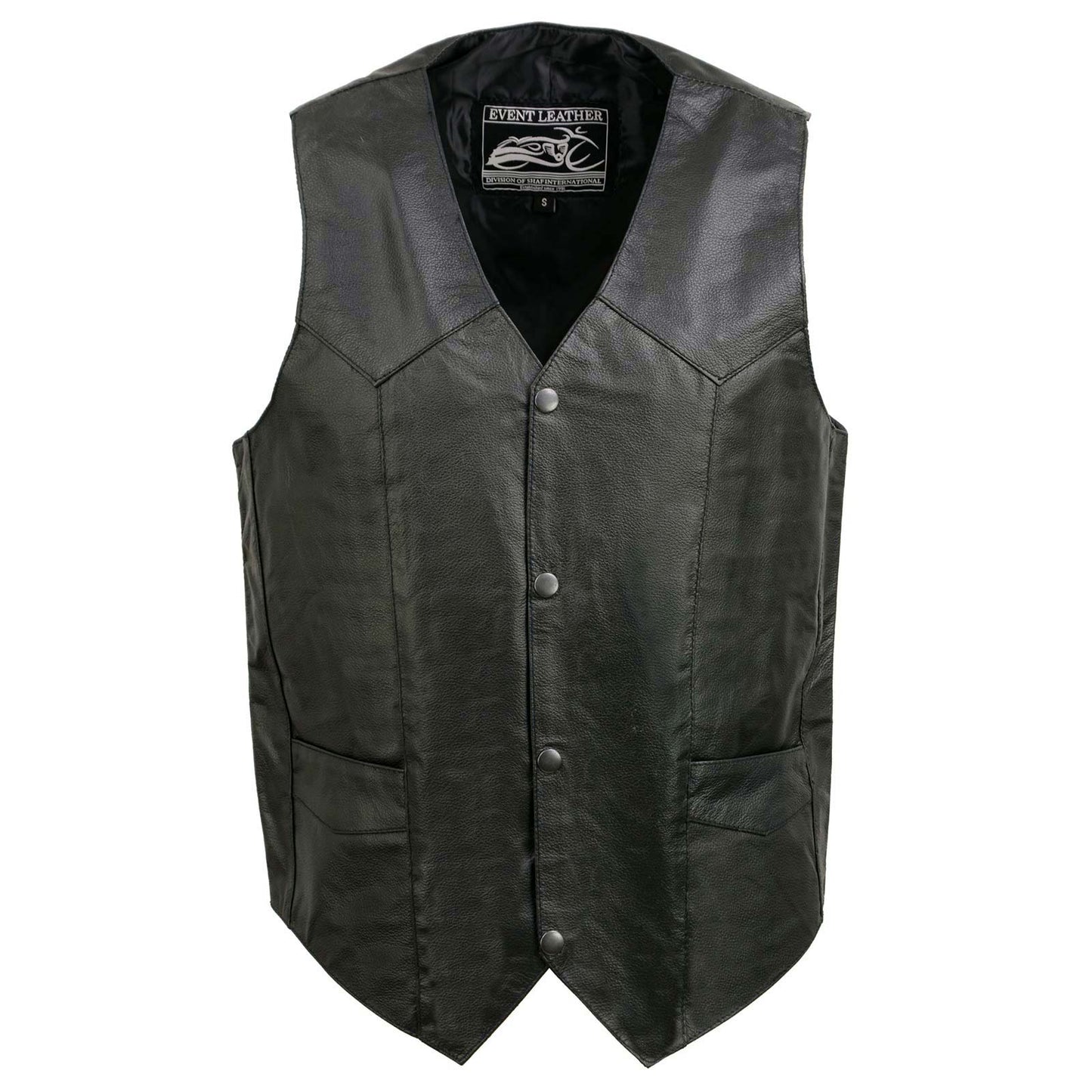 Event Leather EL1310GO Men's Black Leather Classic Snap Button Biker Vest