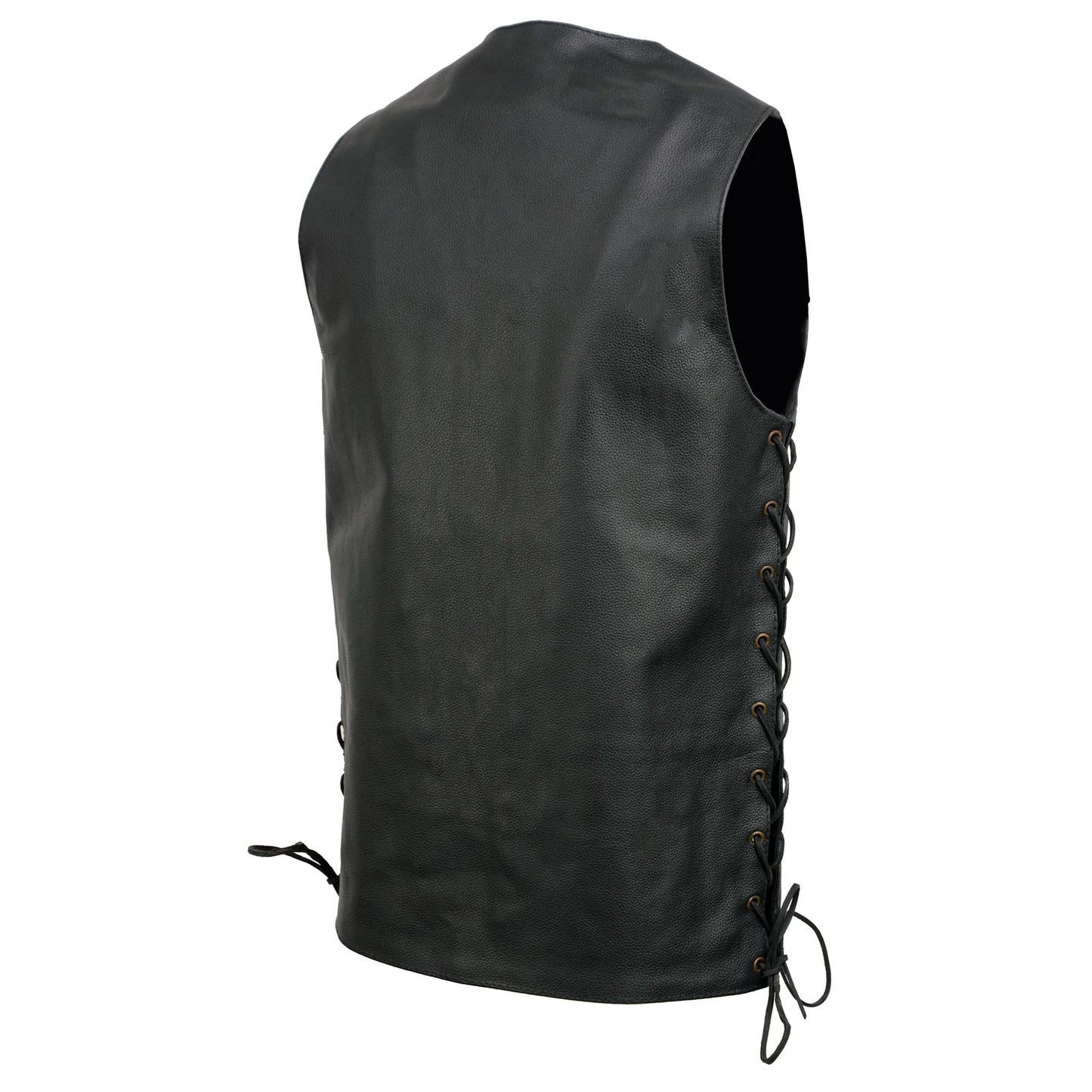 Event Leather EL5391TALL Black Motorcycle Leather Vest for Men Tall Sizes w/ 10 Pockets- Riding Club Adult Motorcycle Vests