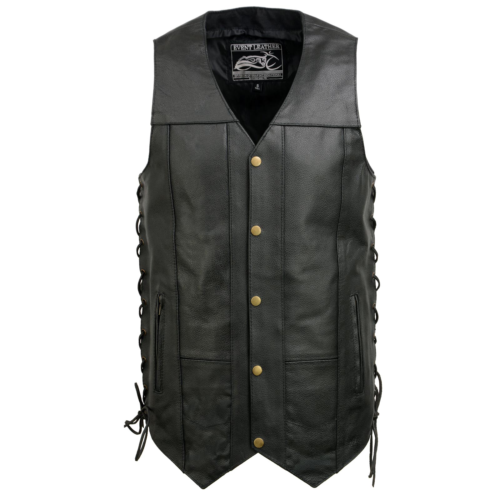 Event Leather EL5391TALL Black Motorcycle Leather Vest for Men Tall Sizes w/ 10 Pockets- Riding Club Adult Motorcycle Vests