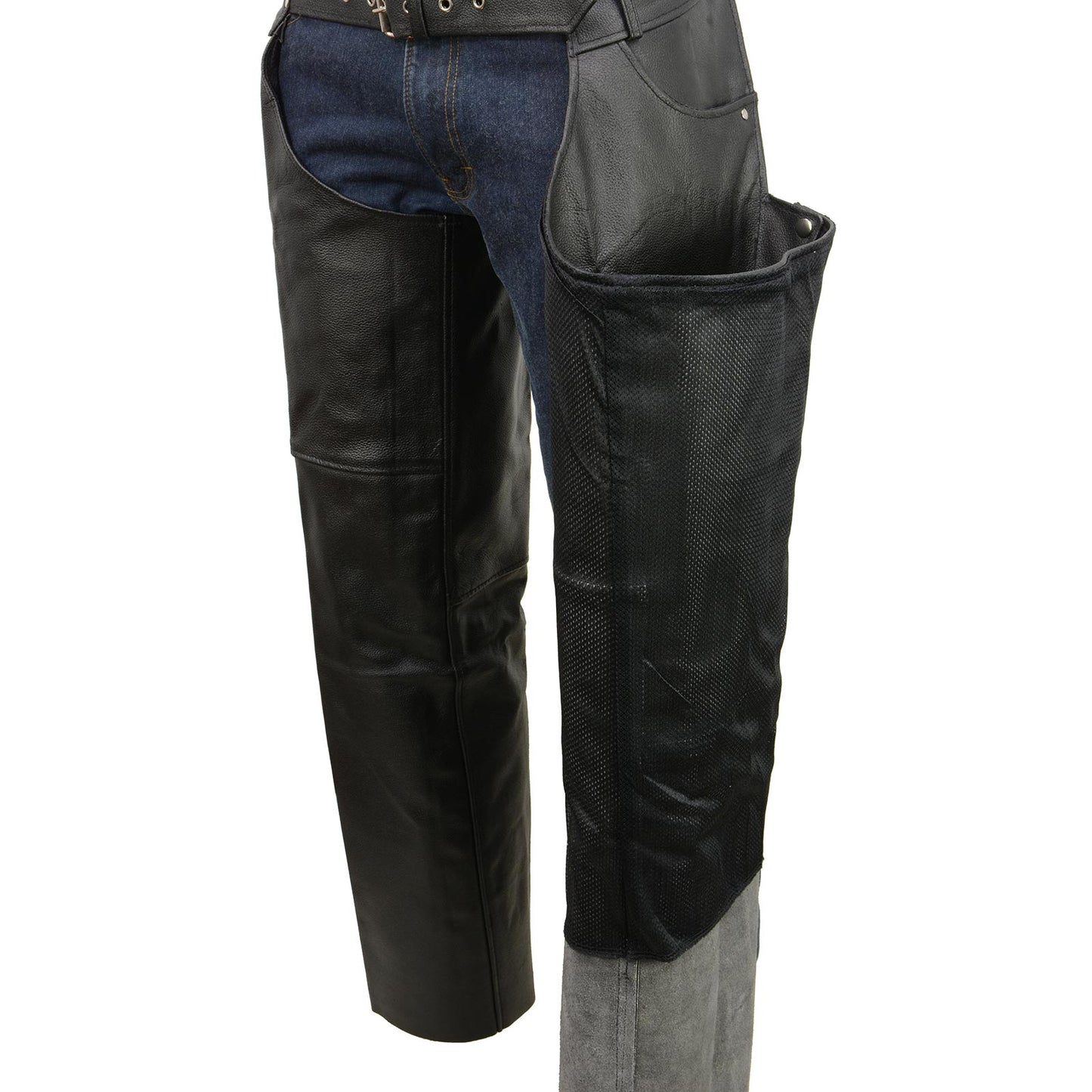 Event Leather EL1101 Men's Black Leather Classic Chaps with Jean Pockets