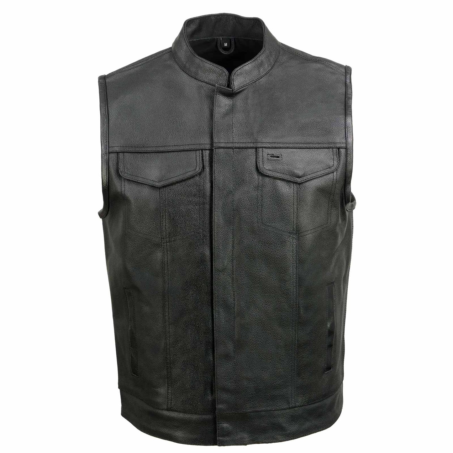 Event Leather ELM3910 Men's Black Motorcycle Leather Riders Club Style Vest w/ Dual Closure
