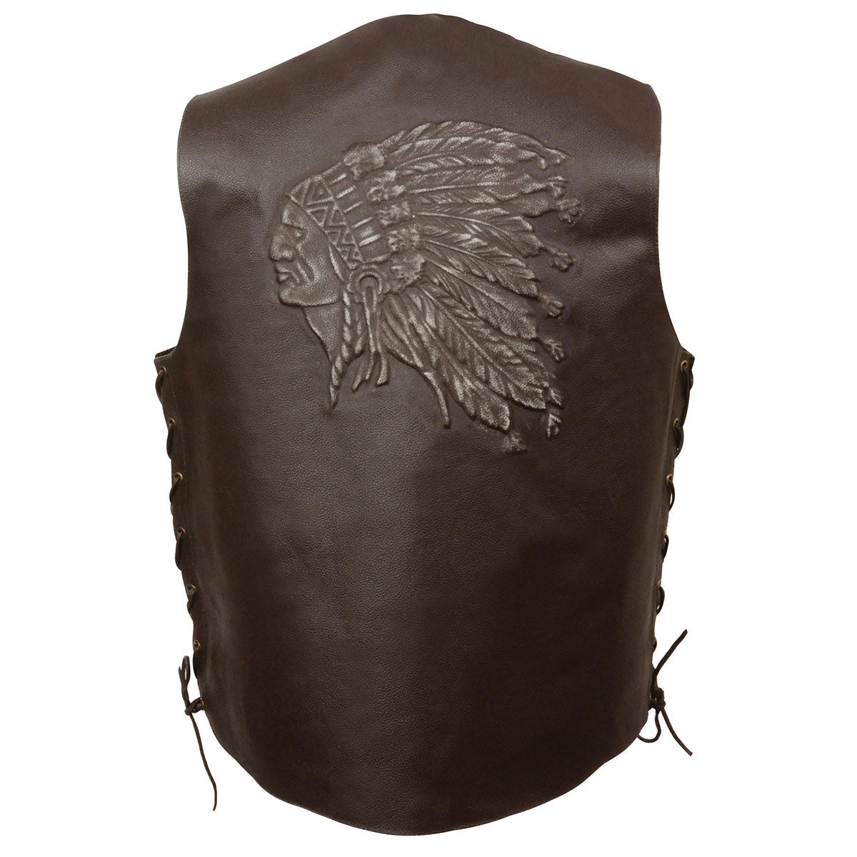 Event Leather ELM3935 Men's 'Indian Head' Embossed Brown Leather Vest with Side Laces