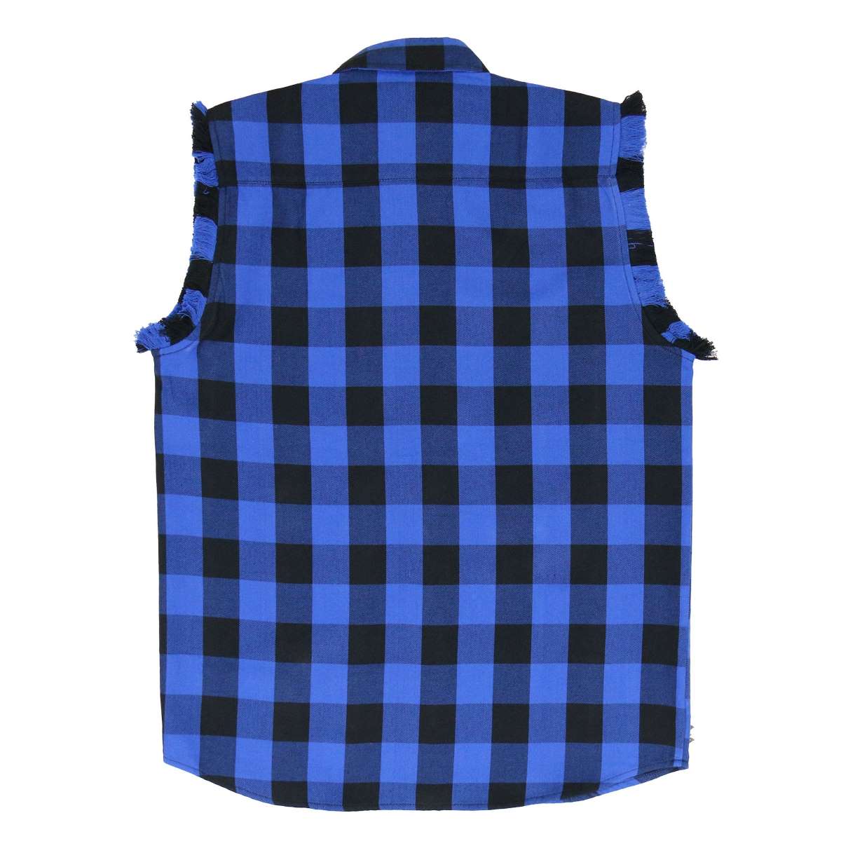 Hot Leathers FLM5208 Men's No Sleeve Fringe Blue and Black Flannel Shirt