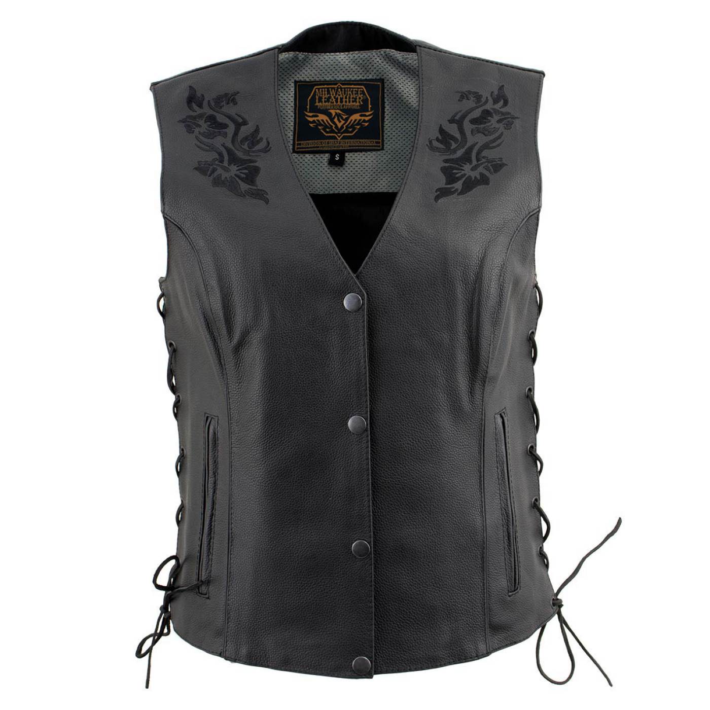 Milwaukee Leather Women's Bling V-Neck Leather Motorcycle Vest with Rhinestone Detail