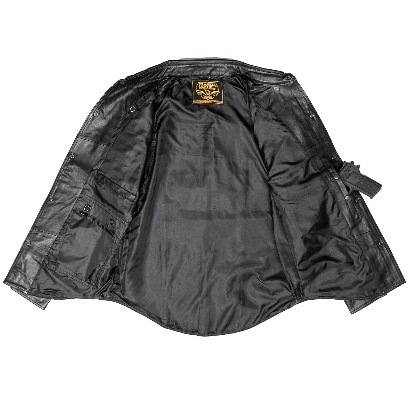 Milwaukee Leather LKM1601 Men's Black Lightweight Snap Front Casual Biker Leather Shirt