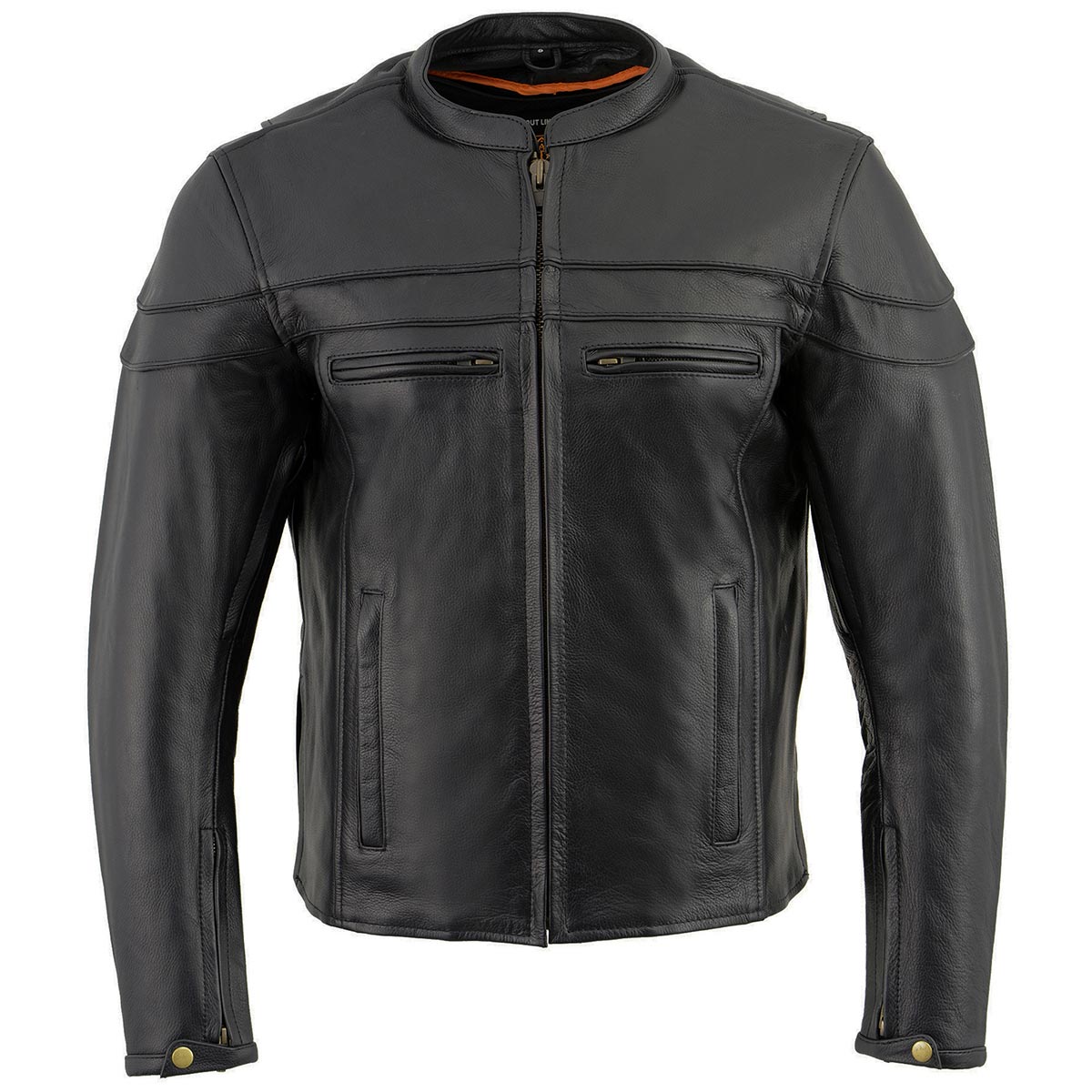 Milwaukee Leather Men's Black Leather Sporty Crossover Scooter Motorcycle Jacket w/ Reflective Piping - LKM1725