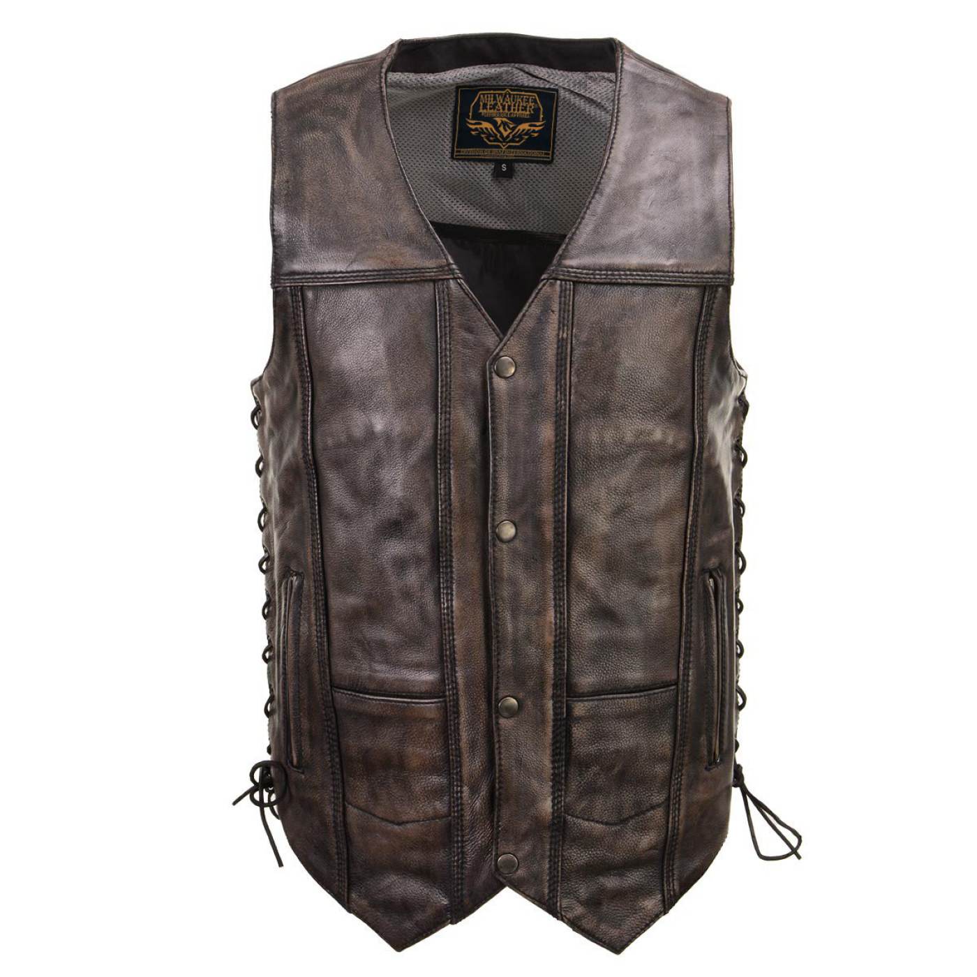 Milwaukee Leather Men's Wreck Distressed Brown Leather Motorcycle Vest - LKM3795