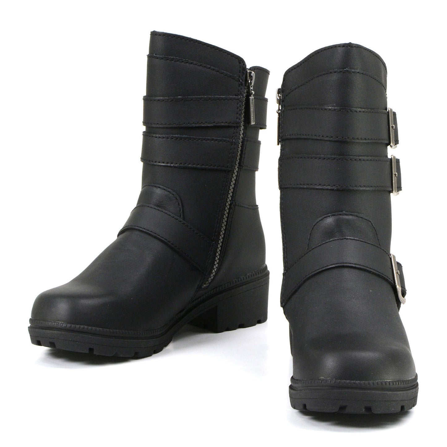 MMCC MB253 Women's Cameo Black Leather Biker Boots - Riding Footwear