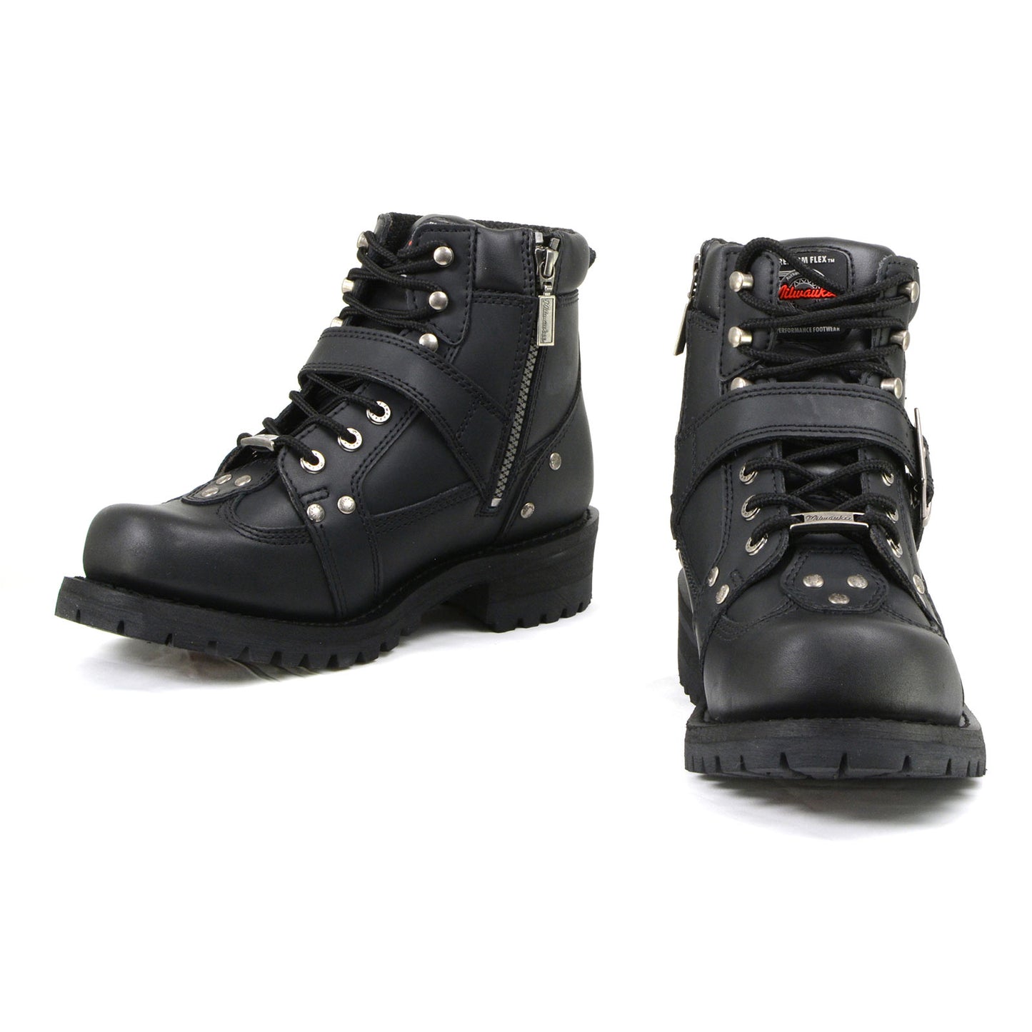 MMCC MB433 Men's Road Captain Black Leather Biker Boots - Riding Footwear