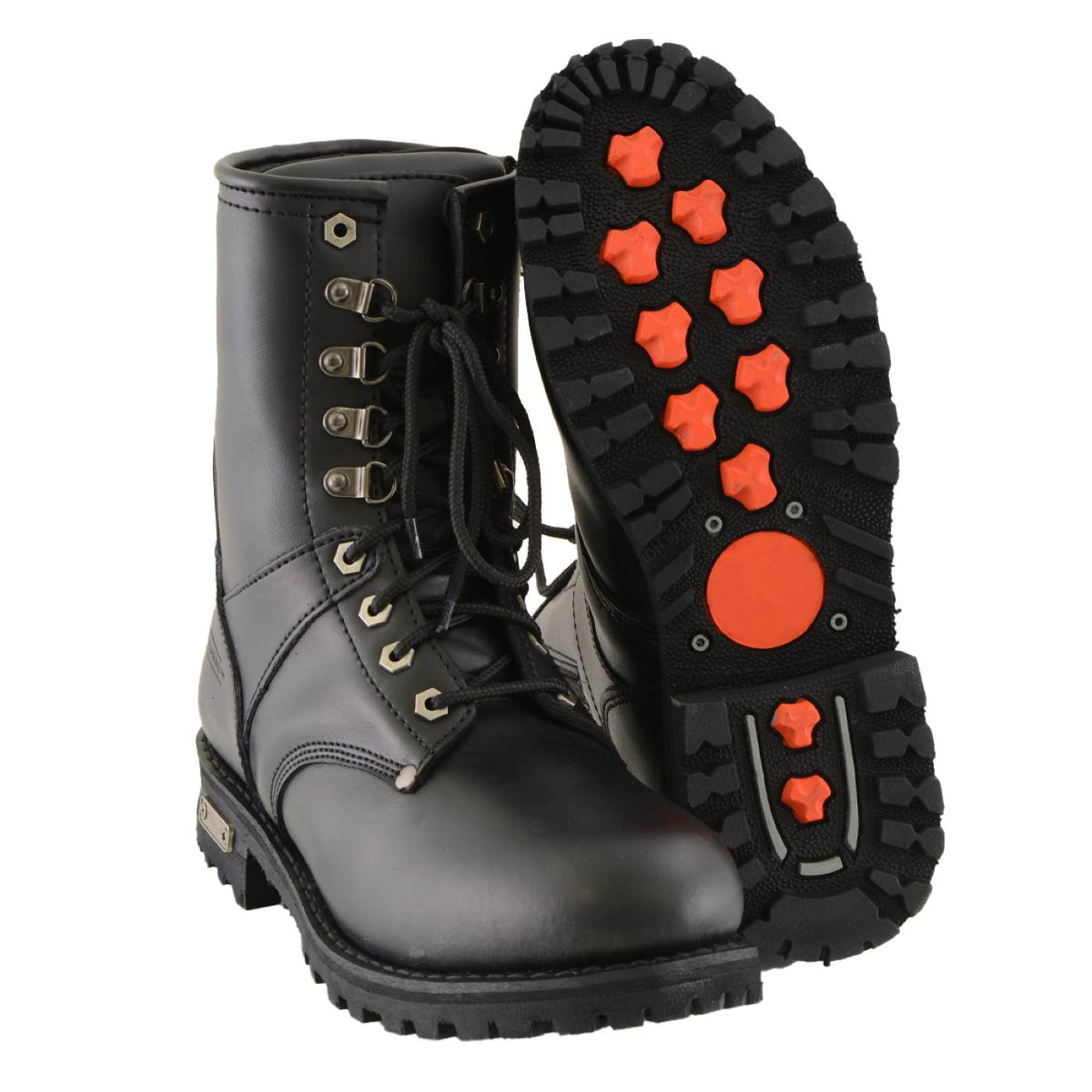 Milwaukee Leather Men's Vigilant Black Full-Grain Leather Logger Boots with Side Zipper - MBM9013