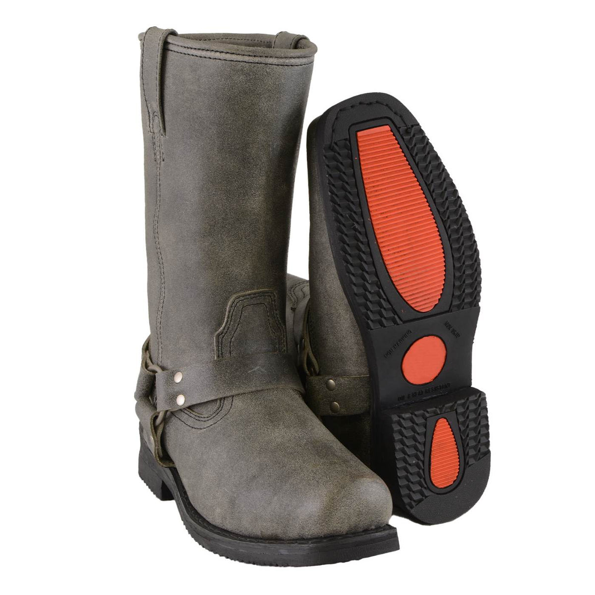 Milwaukee Leather Men's Stone Wash Grey Harness Motorcycle Boots, MBM9024