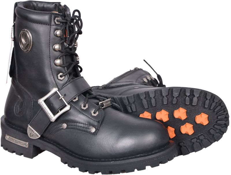 Milwaukee Leather Men's Rage Black Lace-Up Leather Motorcycle Boots, MBM9035