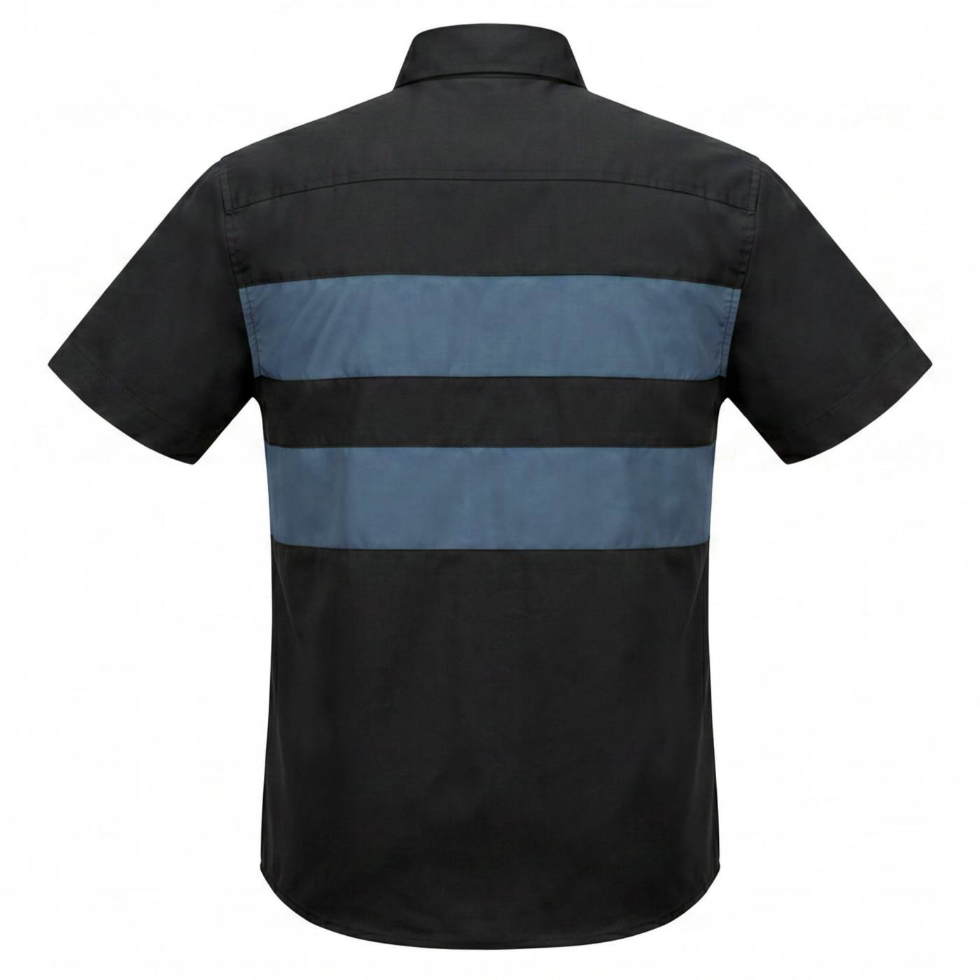 MMCC Men’s 'Double Down' Black/Blue Short Sleeve Mechanic Work Shirt - w/ Single Pocket - MDM11626