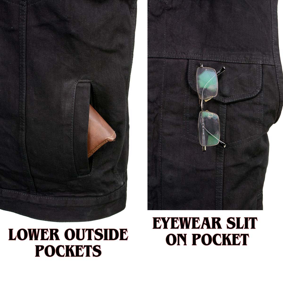 Milwaukee Leather Men's Rustic Black Denim Motorcycle Riding Vest with Removable Hoodie - MDM3082