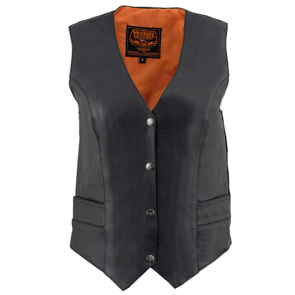 Milwaukee Leather ML1253 Women's Black Premium Leather Motorcycle Rider Vest w/ Snap Button Closure