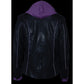 Milwaukee Leather ML2067 Women's 3/4 Black and Purple Leather Hoodie Jacket with Reflective Tribal Design