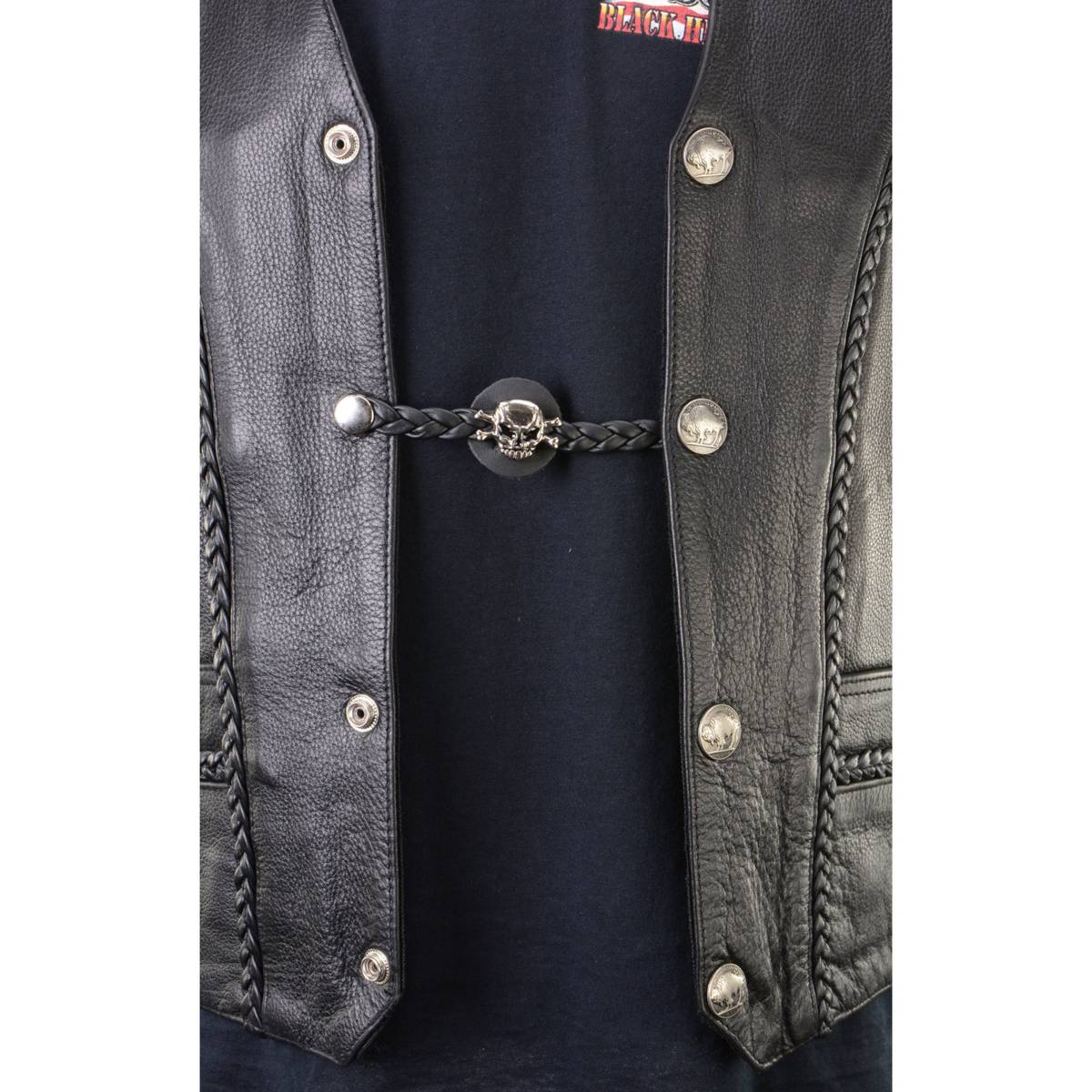 Milwaukee Leather MLA1061-Single Skull and Cross Bones Vest Extender Double Chrome Chains w/ Genuine Braided Leather 4" Extension