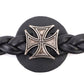 Milwaukee Leather MLA1063-Single Iron Cross Vest Extender Double Chrome Chains w/ Genuine Braided Leather 4" Extension