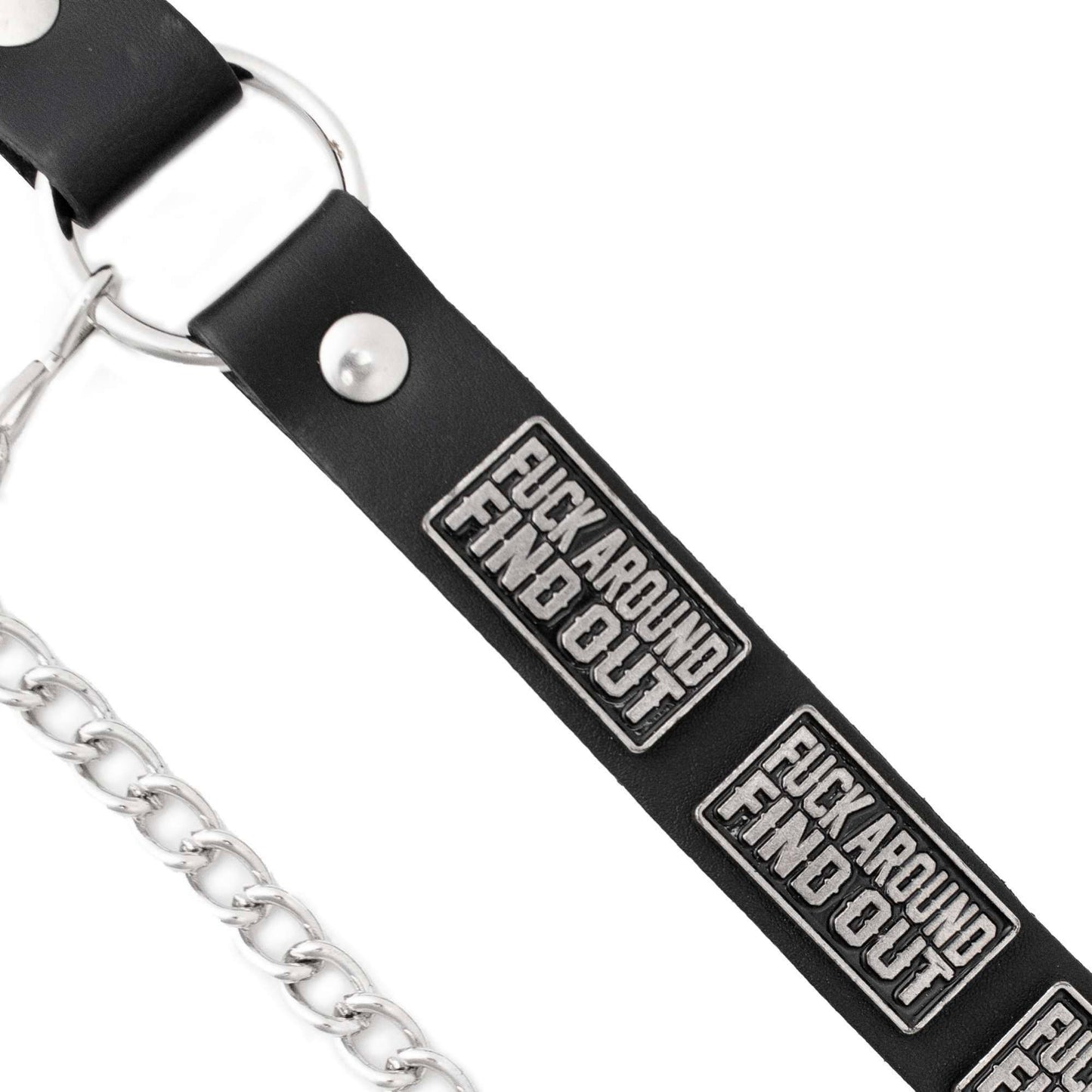 Milwaukee Leather Motorcycle Boot Chain – Silver Chain & Buckle, F‑Around – Find Out Text Accent - ML3009