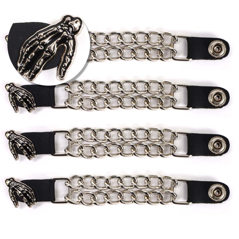 Milwaukee Leather Skeleton Hand Medallion Vest Extender - Double Chrome Chains Genuine Leather 6.5