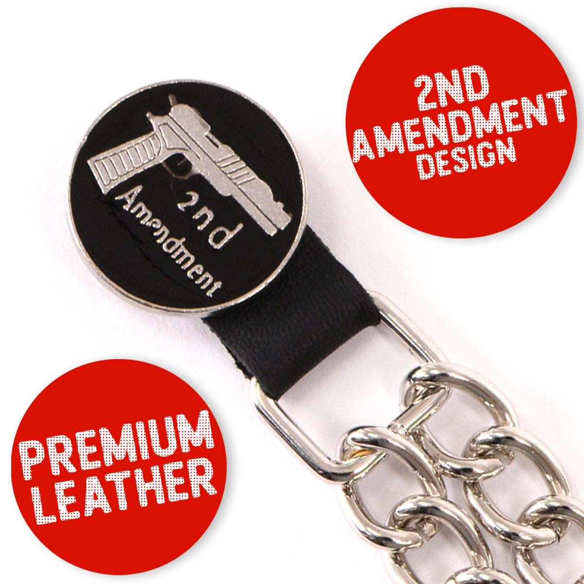 Milwaukee Leather 2nd Amendment Medallion Vest Extender - Double Chrome Chains Genuine Leather 6.5" Extension 4-PCS MLA6027SET