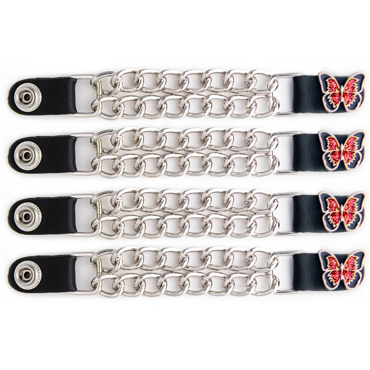 Milwaukee Leather 4-Piece Vest Extender Set - Red Butterfly, Double Chrome Chains, 4-Inch-MLA6038SET