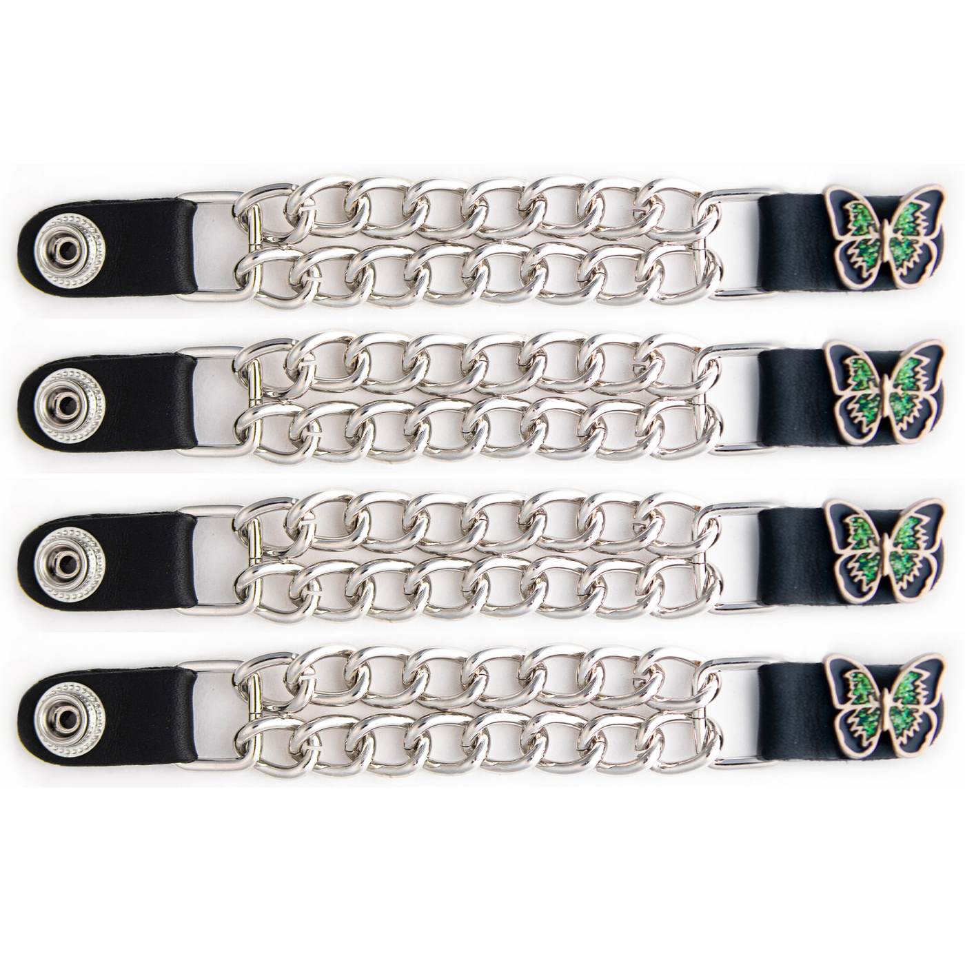 Milwaukee Leather 4-Piece Vest Extender Set - Green Butterfly, Double Chrome Chains, 4-Inch-MLA6040SET