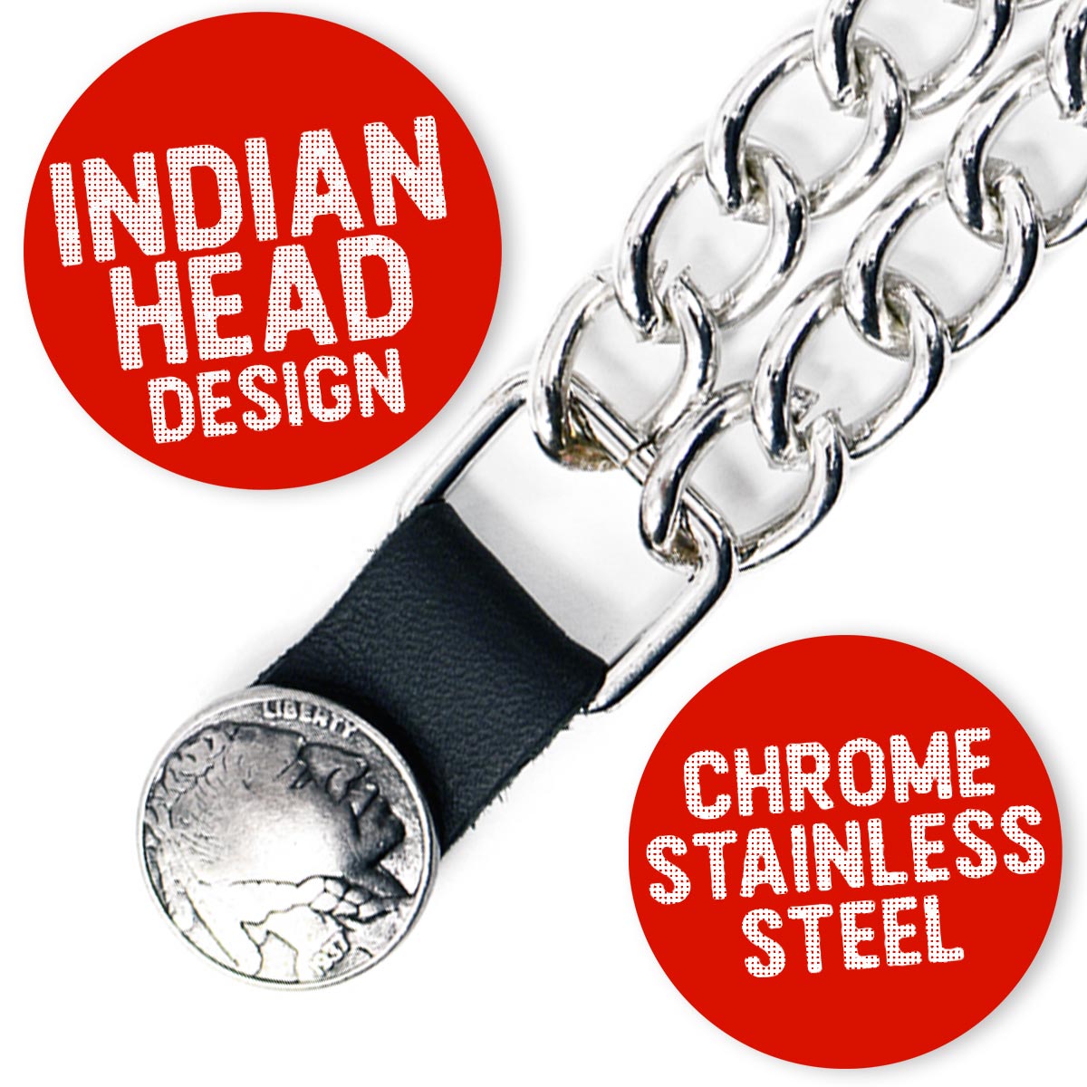 Milwaukee Leather Indian Head Medallion Vest Extender - Double Chrome Chains Genuine Leather 8.5" Extension MLA1044-Single