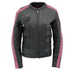 Milwaukee Leather MLL2571 Womens Black and Pink 'Crinkled Arm' Lightweight Racer Jacket