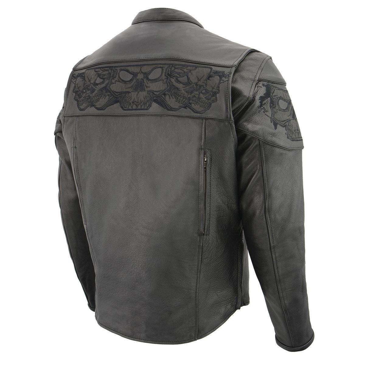 Milwaukee Leather MLM1501 Men's Reflective Skulls Premium Black Leather Motorcycle Jacket w/ Cool-Tec Treatement