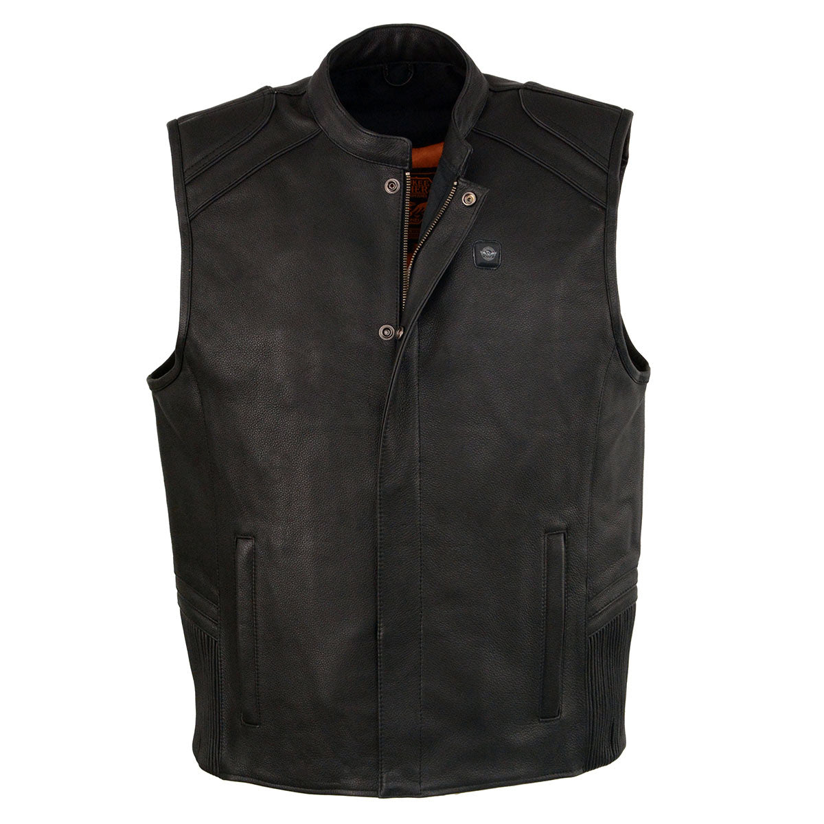 Milwaukee Leather MLM3523SET Men's Black 'Heated' Collarless Moto Leather Vest - for Winter Cold Weather