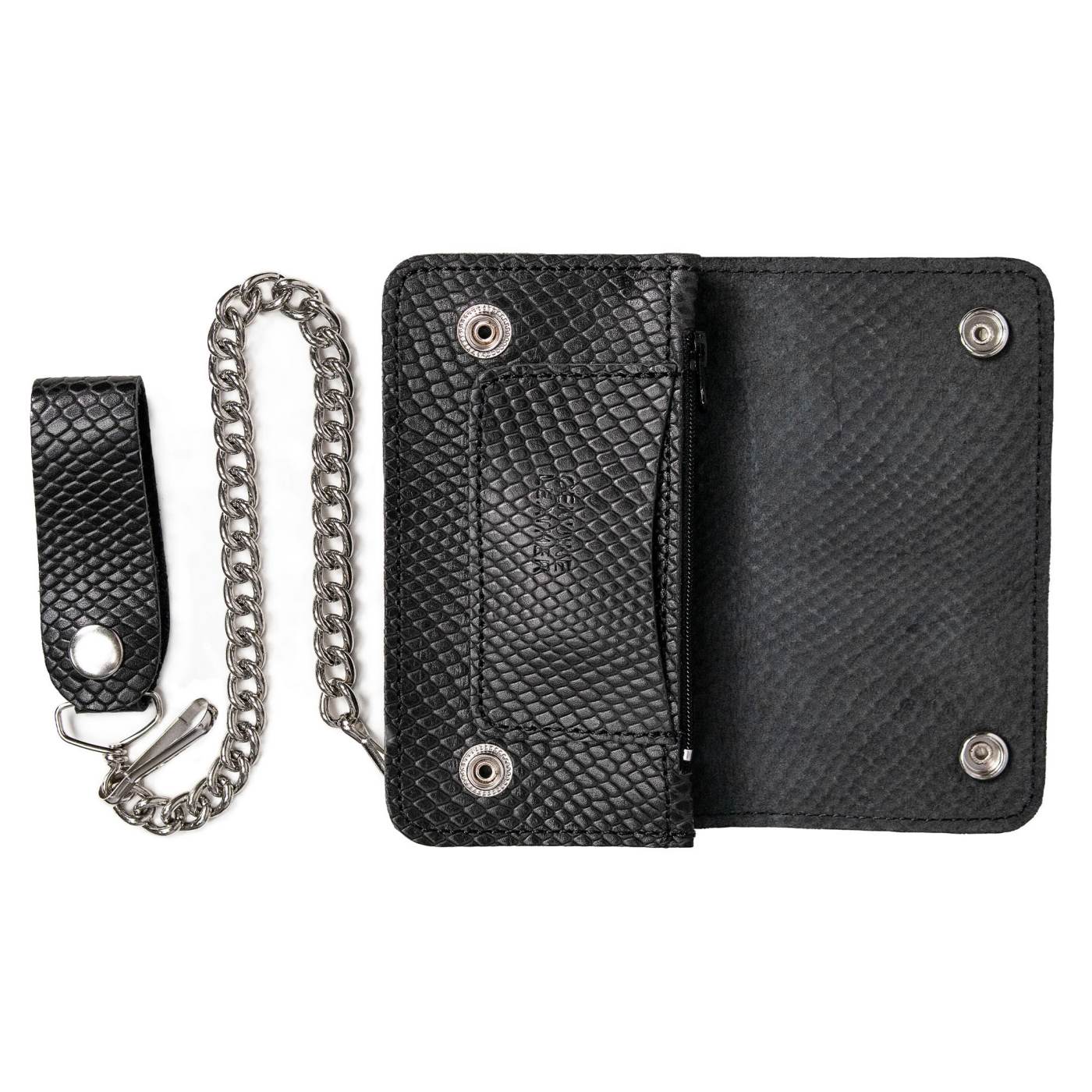 Milwaukee Leather Black Full-Grain Snake-Stamped Biker Chain Wallet - MLW7848