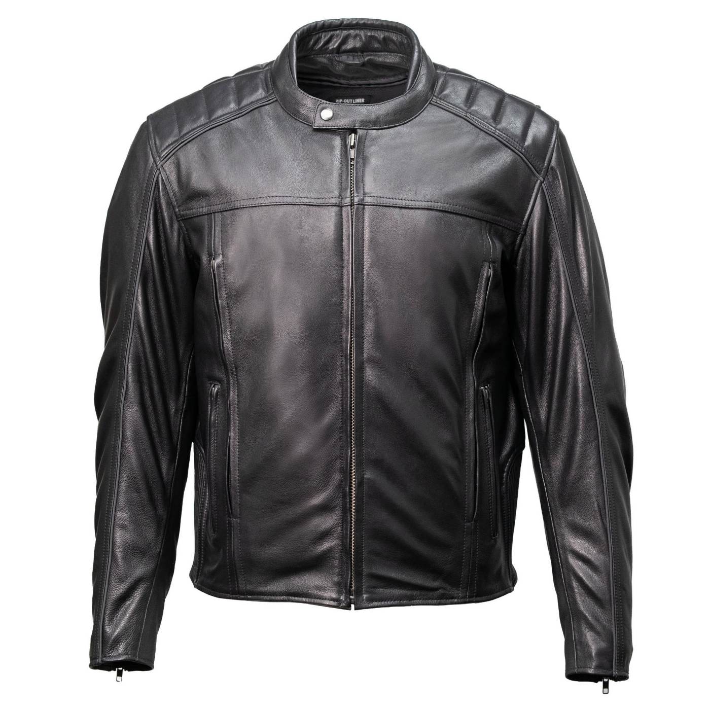 Milwaukee Motorcycle Clothing Co. Men's Top-Spot Scooter Style Black Leather Jacket w/ Reflective Piping MMC10007