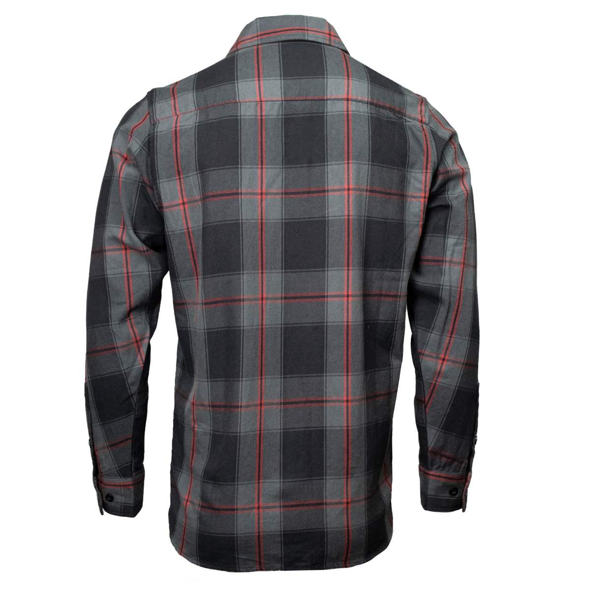 MMCC Blackout Men's Black Gray Red Plaid Flannel Shirt - 100% Cotton Long Sleeve Button-Up - MMC11622