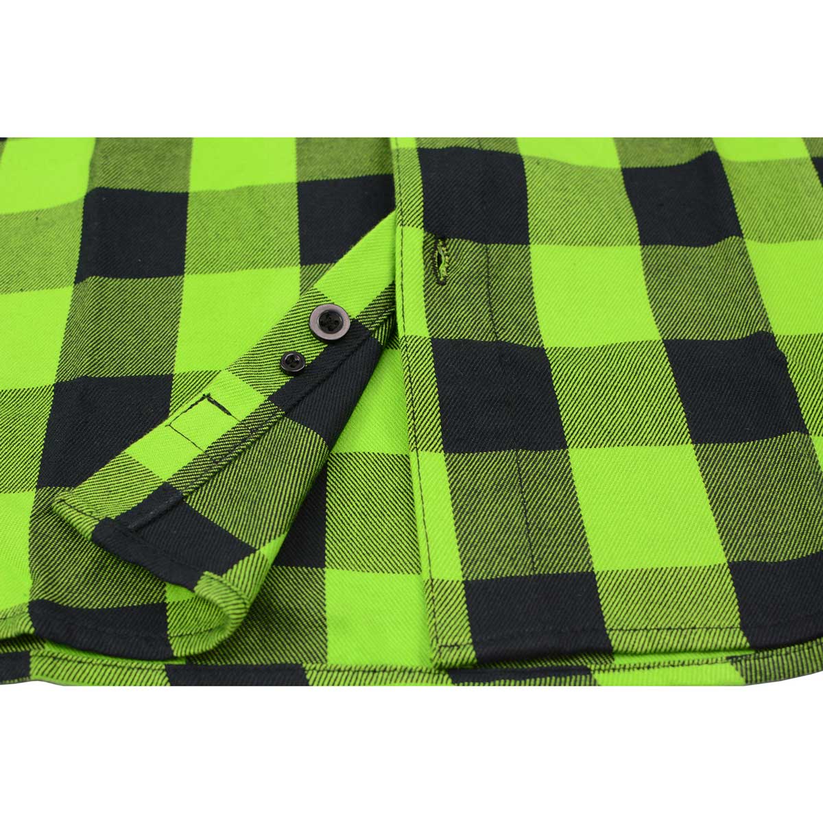 Milwaukee Leather MNG11632 Men's Flannel Plaid Black and Neon Green Long Sleeve Cotton Button Down Shirt