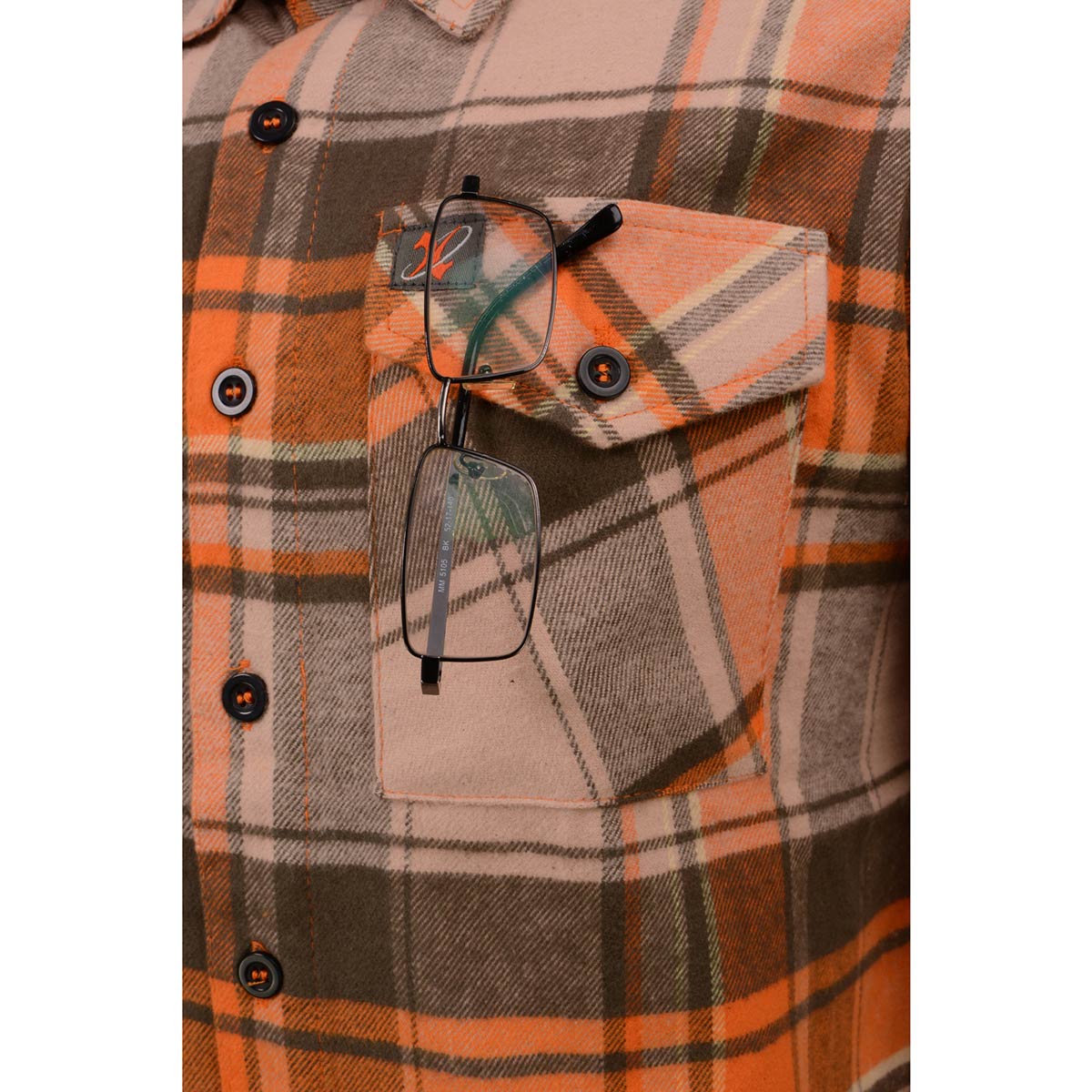 Milwaukee Leather Men's 'Wild One' Brown/Orange Long Sleeve 10.5-Oz Heavy Duty-Cotton Flannel Shirt MNG11701