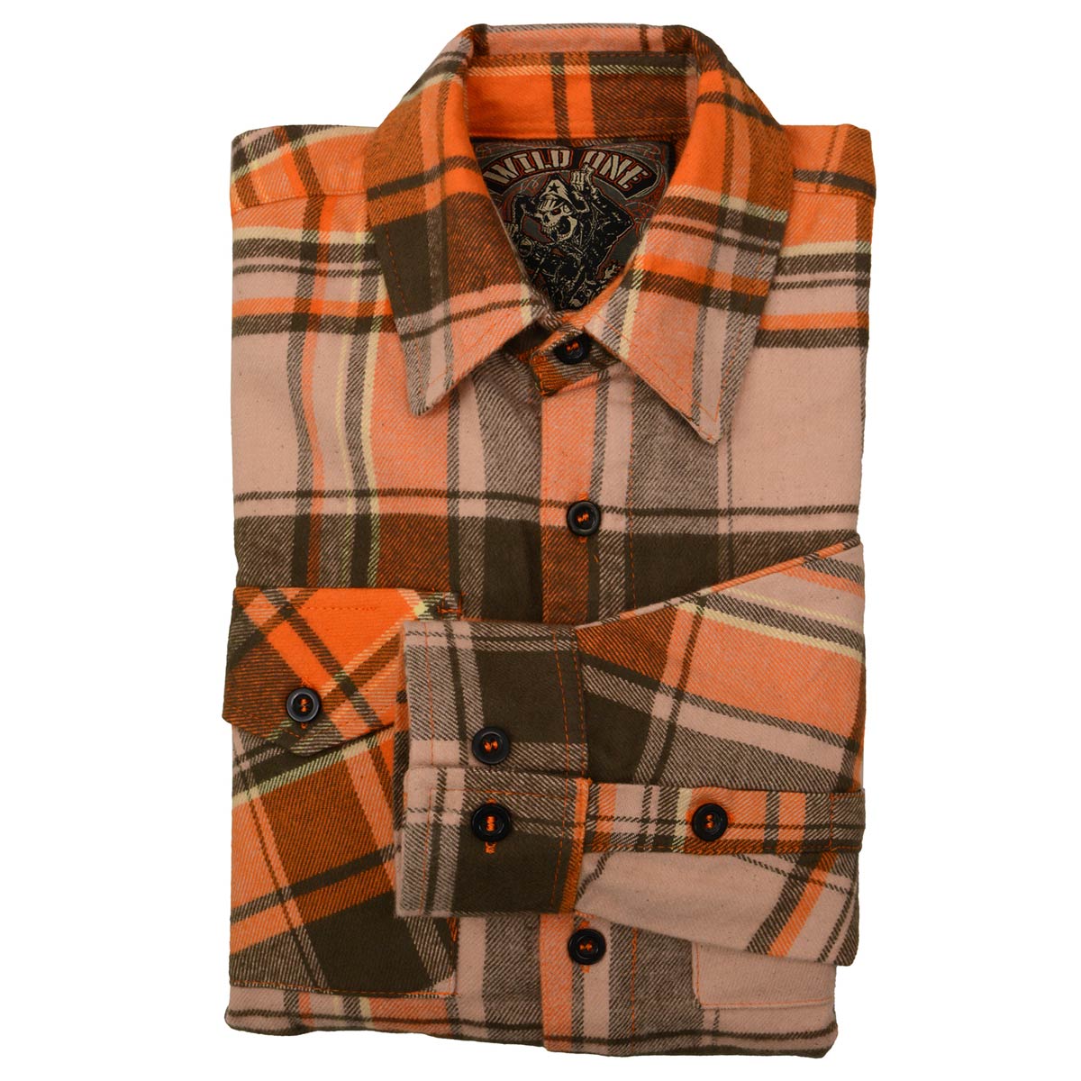 Milwaukee Leather Men's 'Wild One' Brown/Orange Long Sleeve 10.5-Oz Heavy Duty-Cotton Flannel Shirt MNG11701