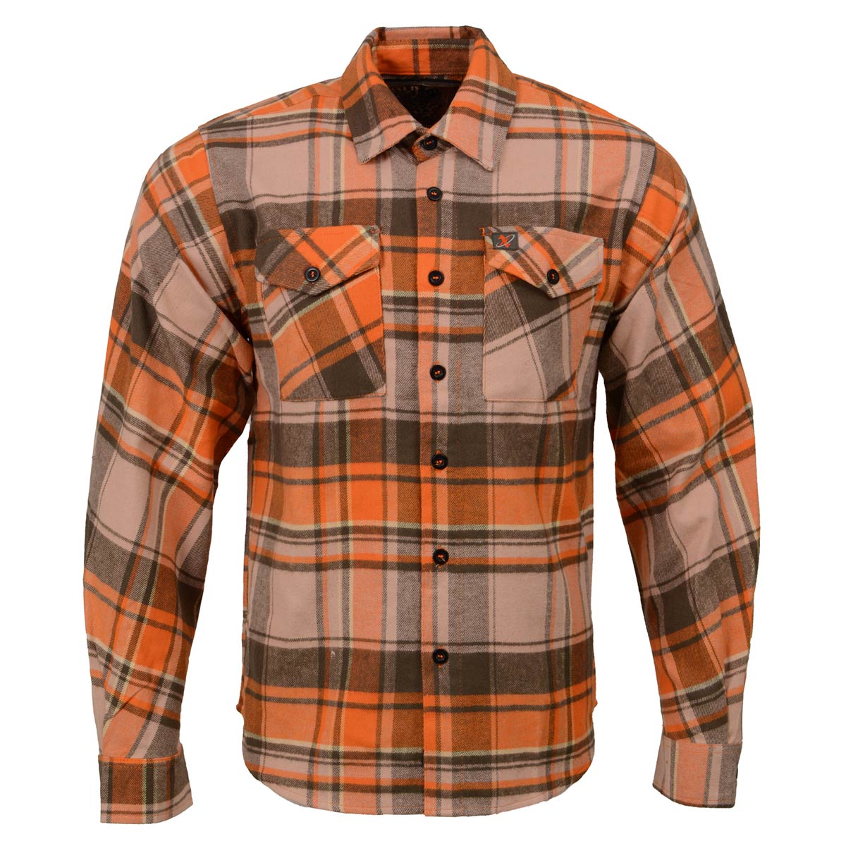 Milwaukee Leather Men's 'Wild One' Brown/Orange Long Sleeve 10.5-Oz Heavy Duty-Cotton Flannel Shirt MNG11701